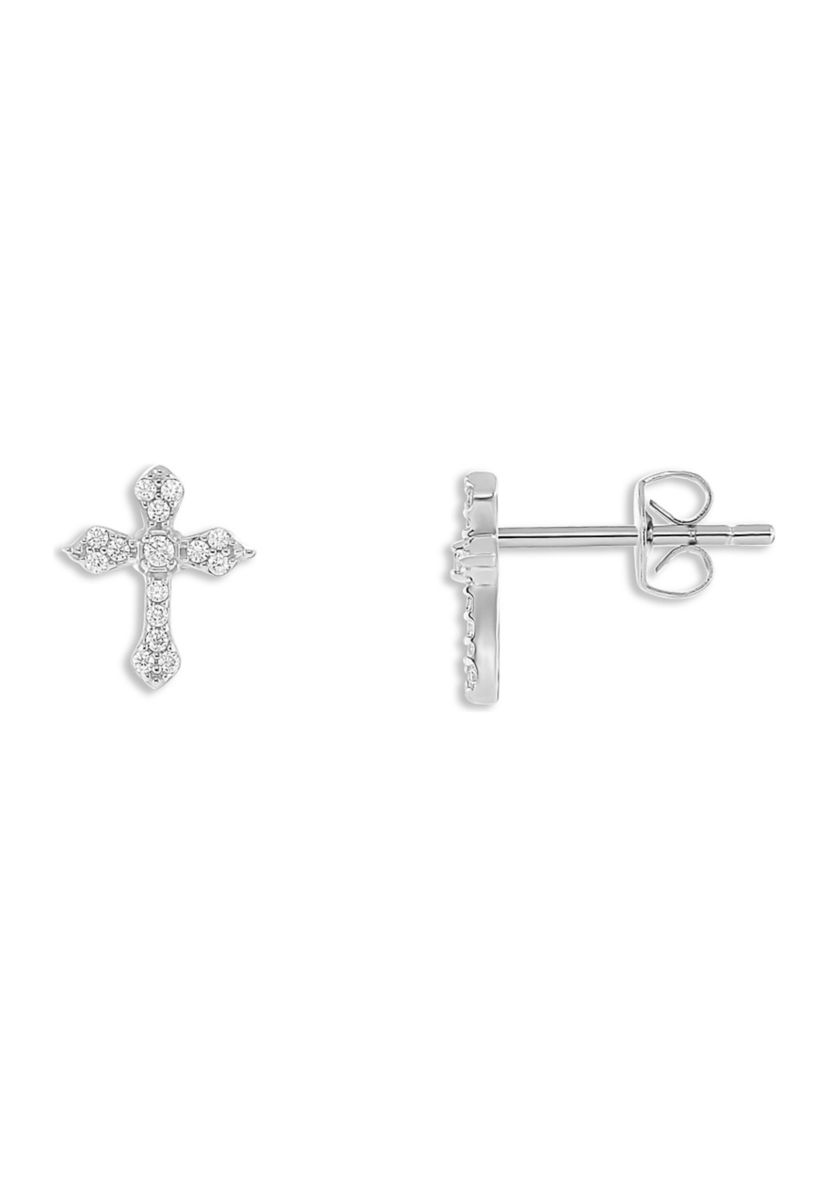 Sterling Silver Cubic Zirconia Cross Stud Earrings