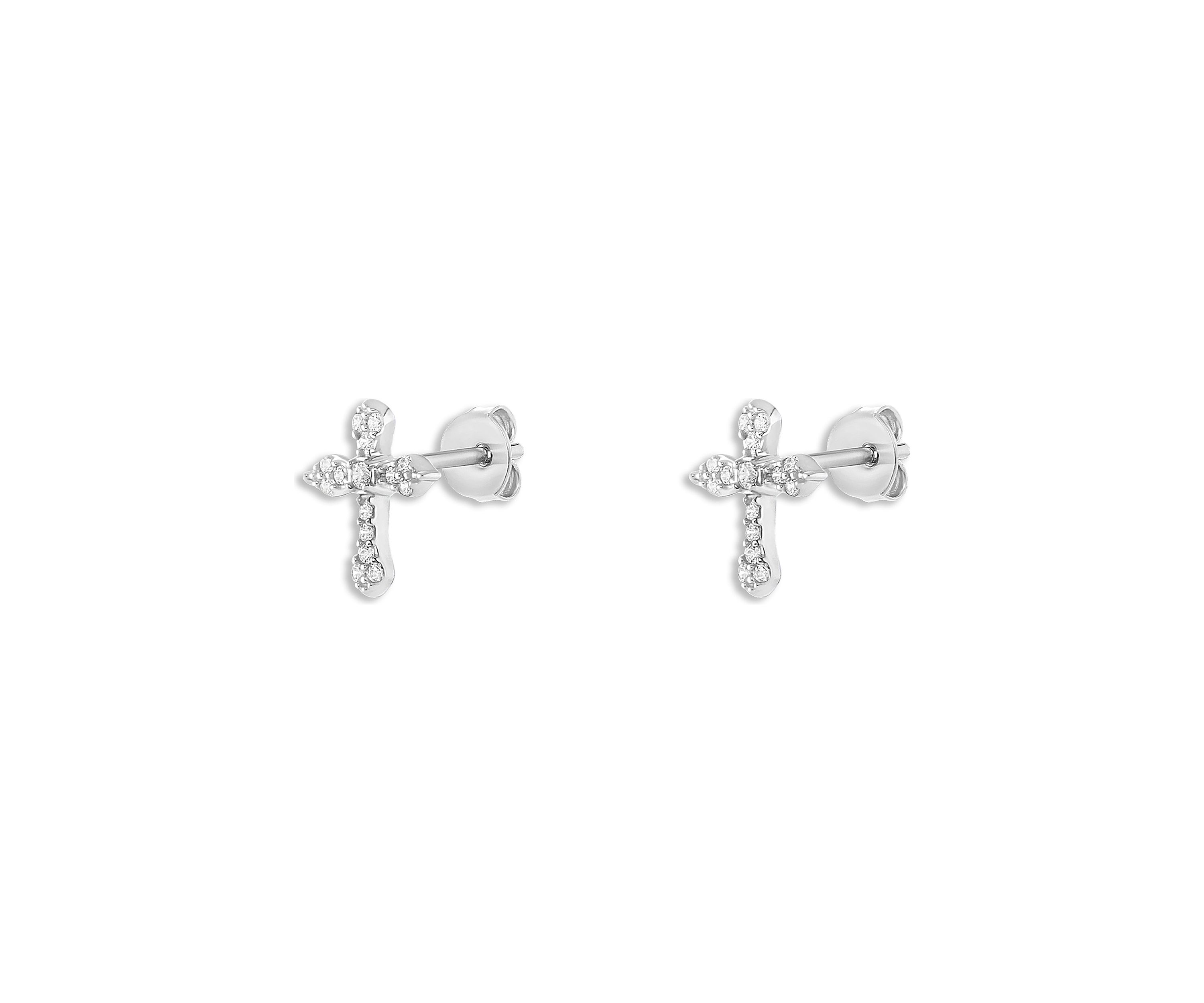 Sterling Silver Cubic Zirconia Cross Stud Earrings