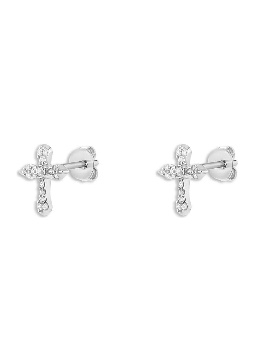 Sterling Silver Cubic Zirconia Cross Stud Earrings