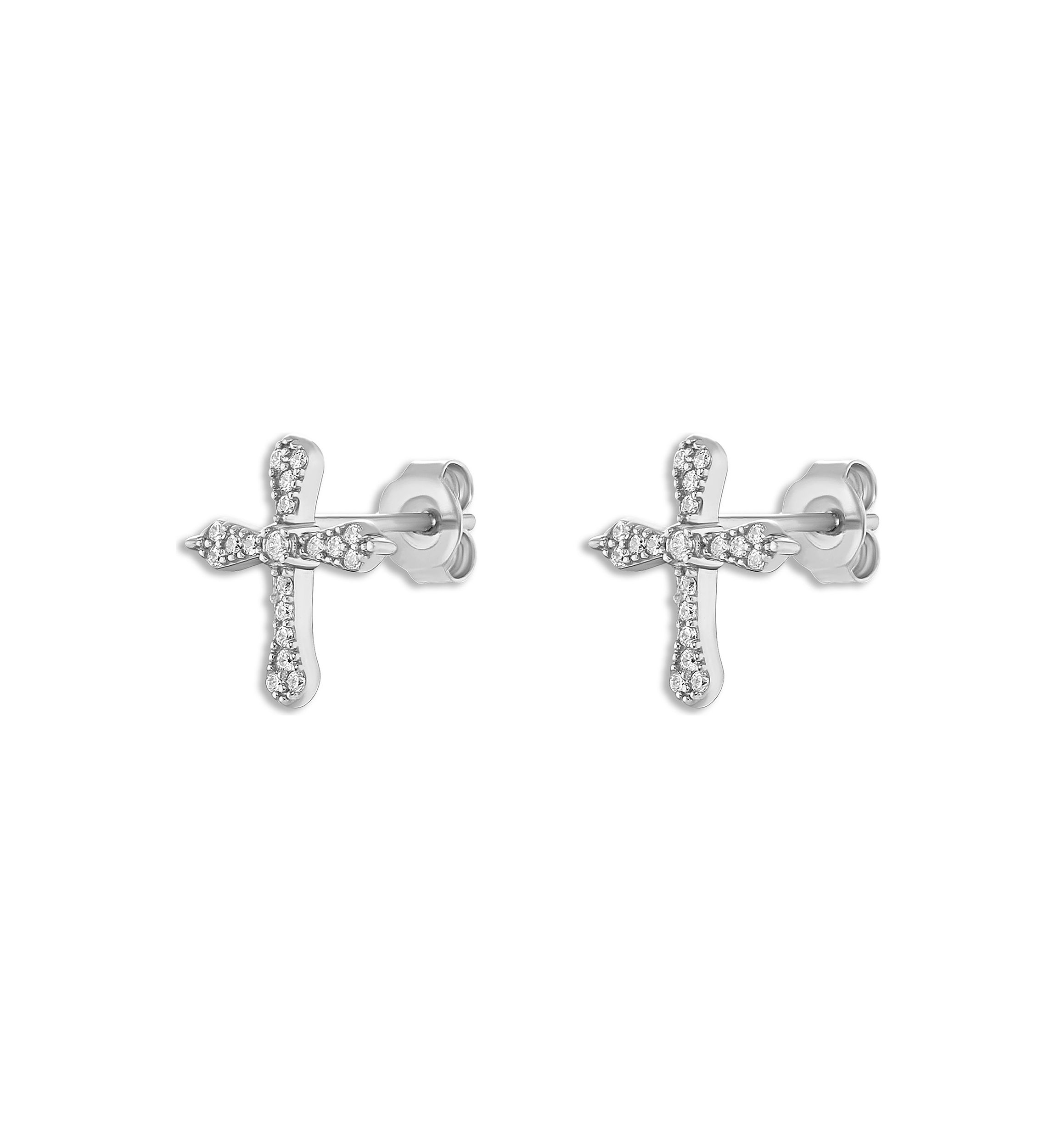 Sterling Silver Cubic Zirconia Cross Studs