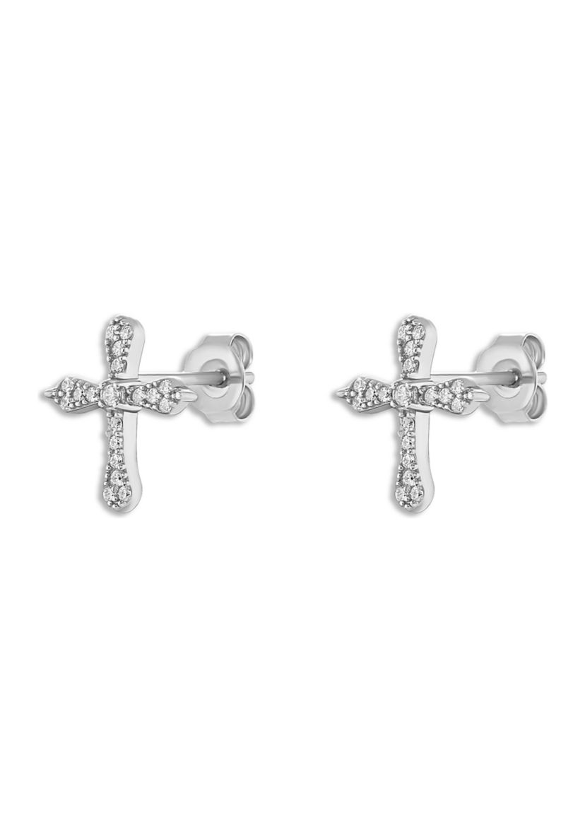 Sterling Silver Cubic Zirconia Cross Studs