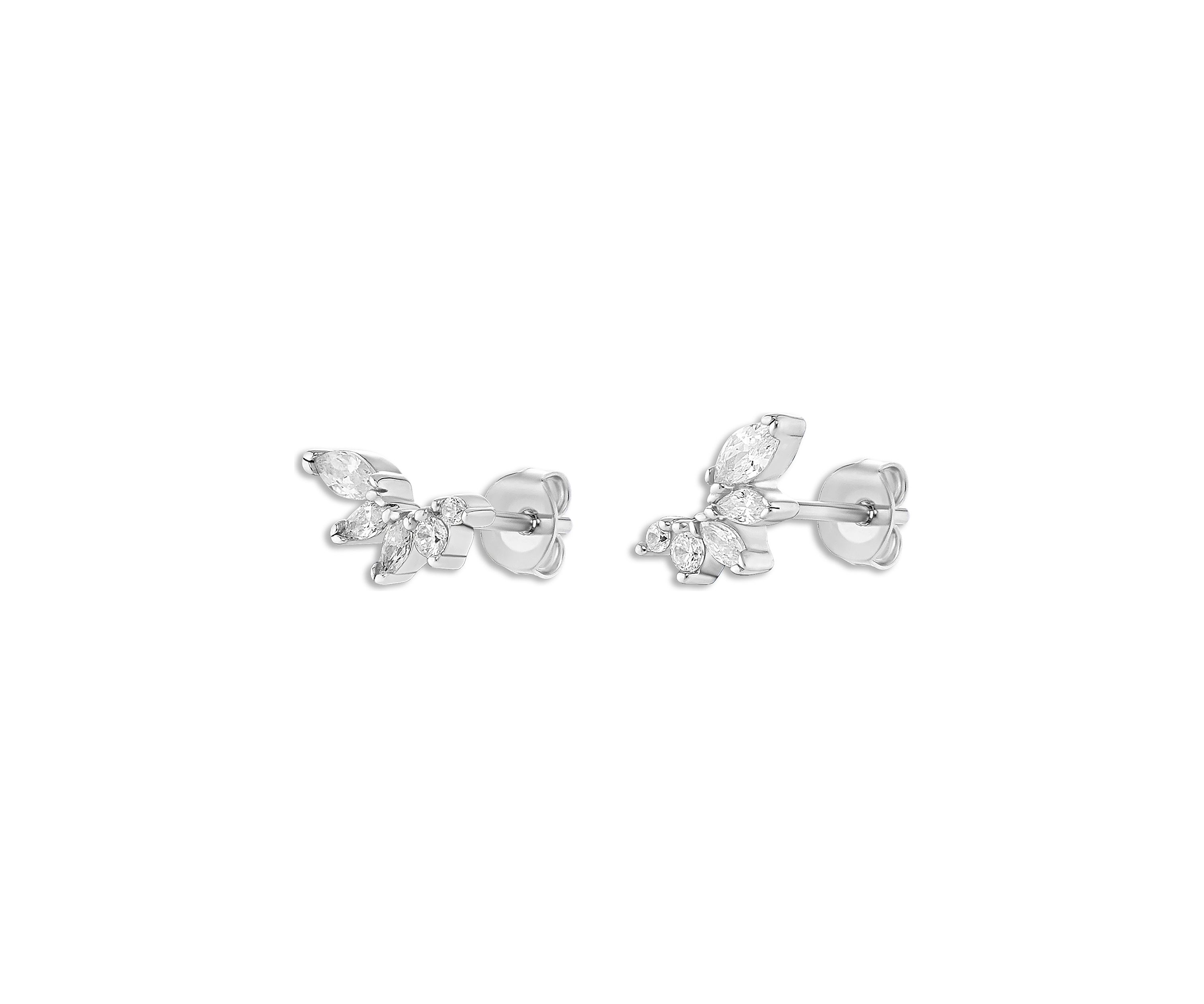 Sterling Silver Marquise Cubic Zirconia Crawler Stud Earrings