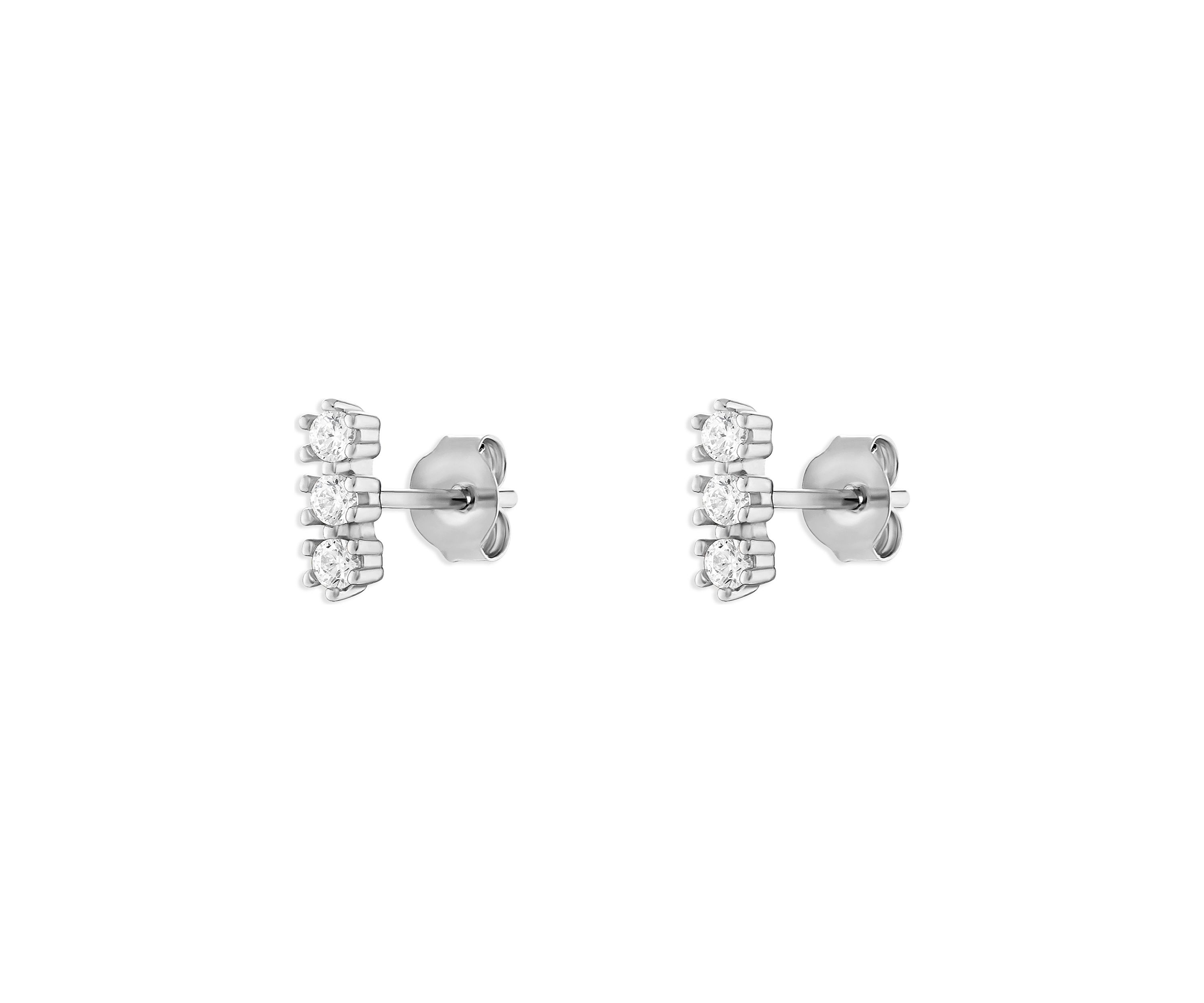 Sterling Silver Triple Round Cubic Zirconia Bar Stud Earrings