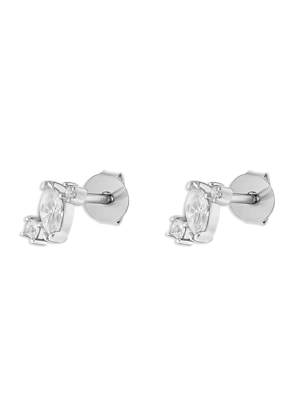   Sterling Silver Marquise Square Round Cubic Zirconia Cluster Stud Earrings 
