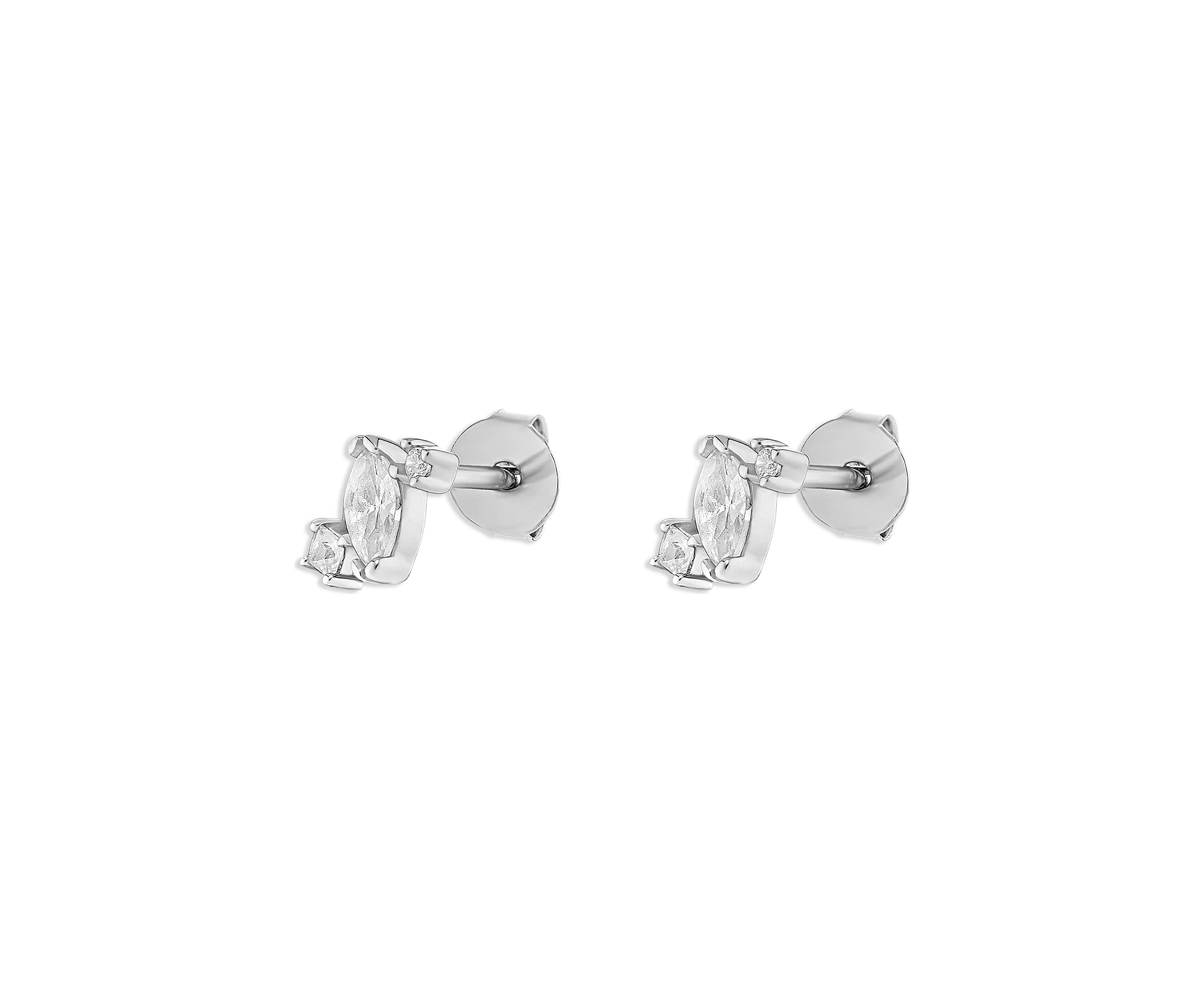   Sterling Silver Marquise Square Round Cubic Zirconia Cluster Stud Earrings 