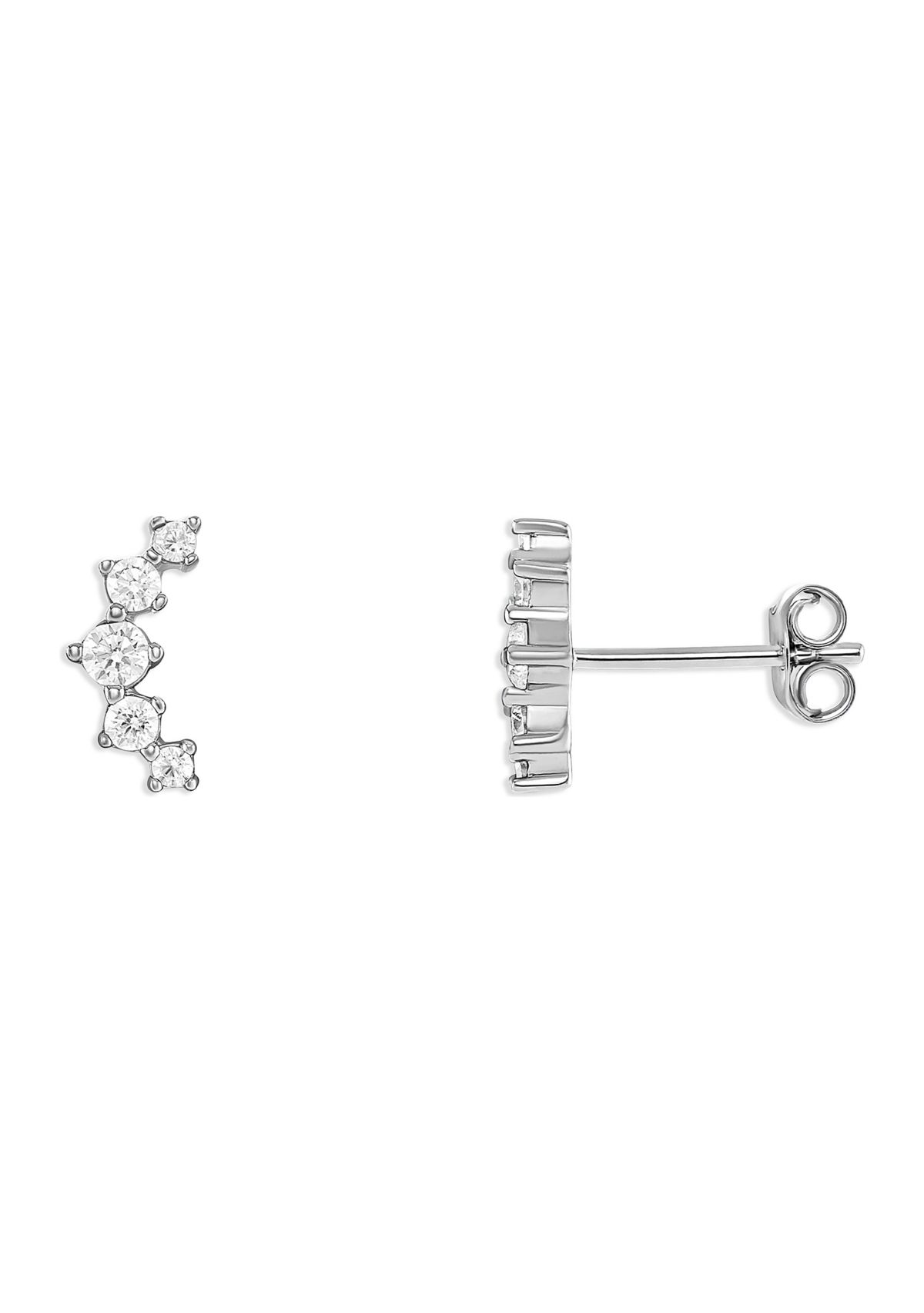 Sterling Silver Graduated Cubic Zirconia Crawler Stud Earrings