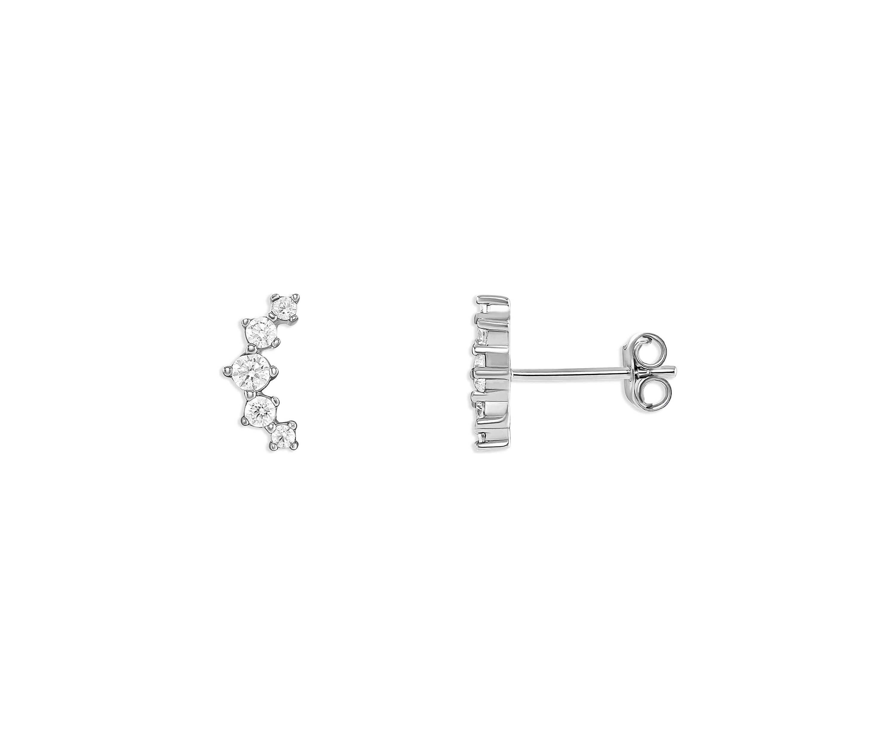 Sterling Silver Graduated Cubic Zirconia Crawler Stud Earrings