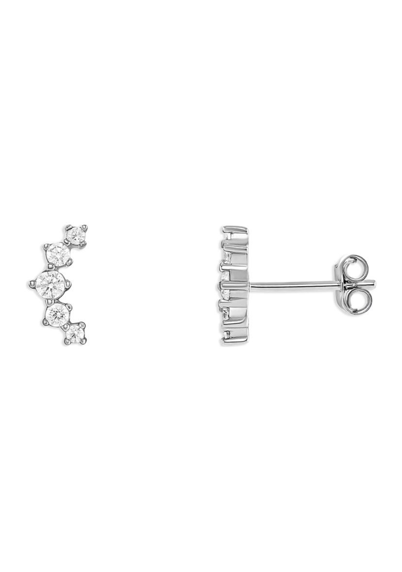 Sterling Silver Graduated Cubic Zirconia Crawler Stud Earrings