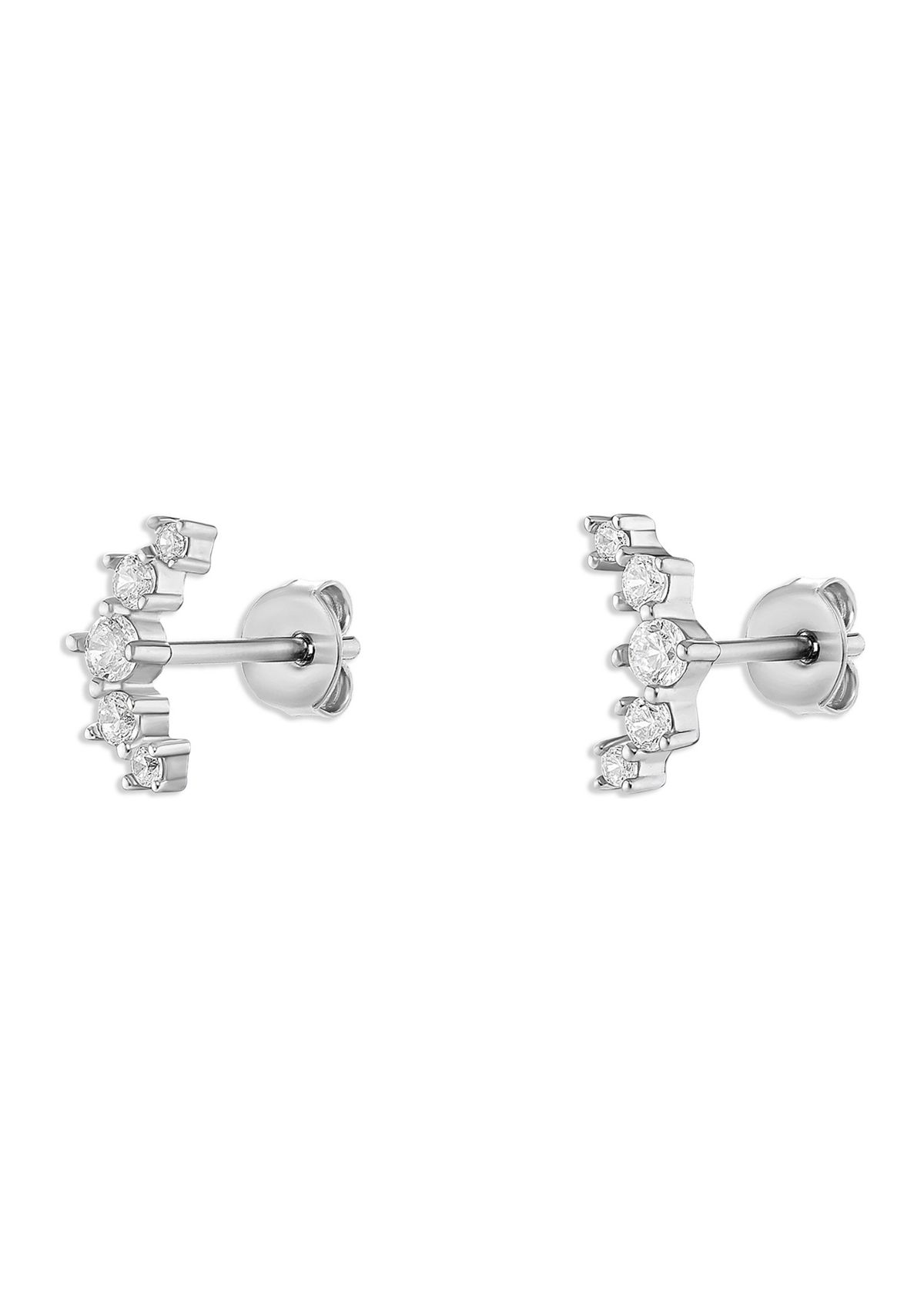 Sterling Silver Graduated Cubic Zirconia Crawler Stud Earrings