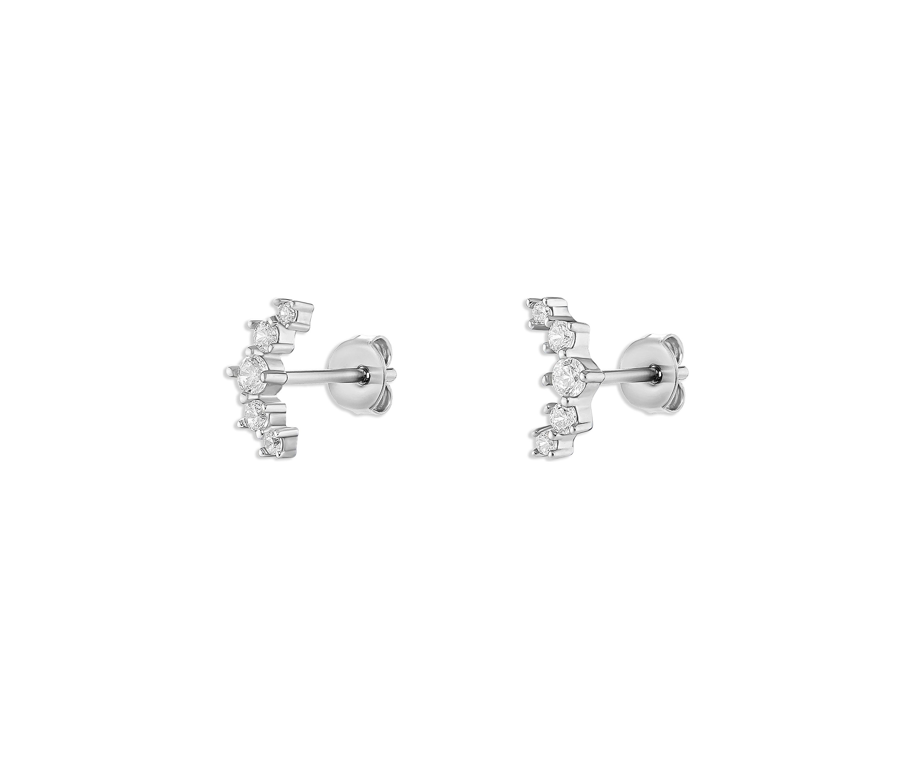 Sterling Silver Graduated Cubic Zirconia Crawler Stud Earrings