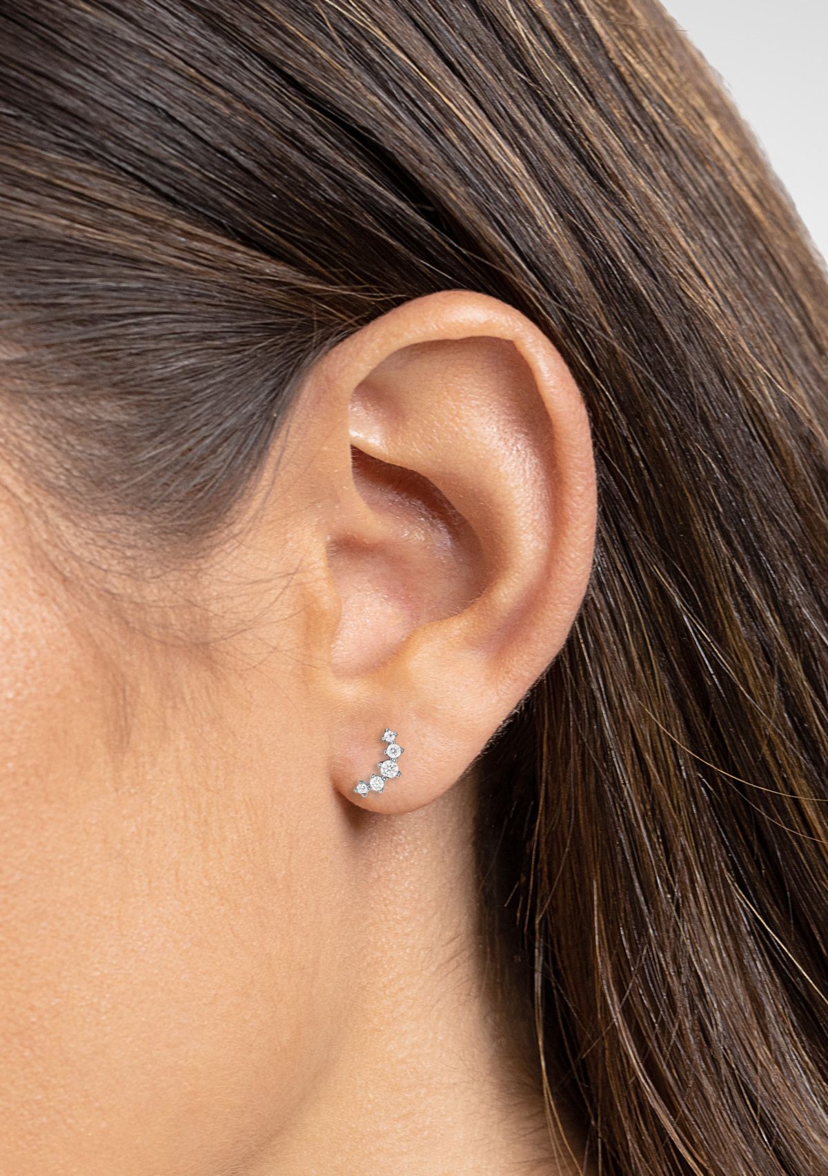 Sterling Silver Graduated Cubic Zirconia Crawler Stud Earrings