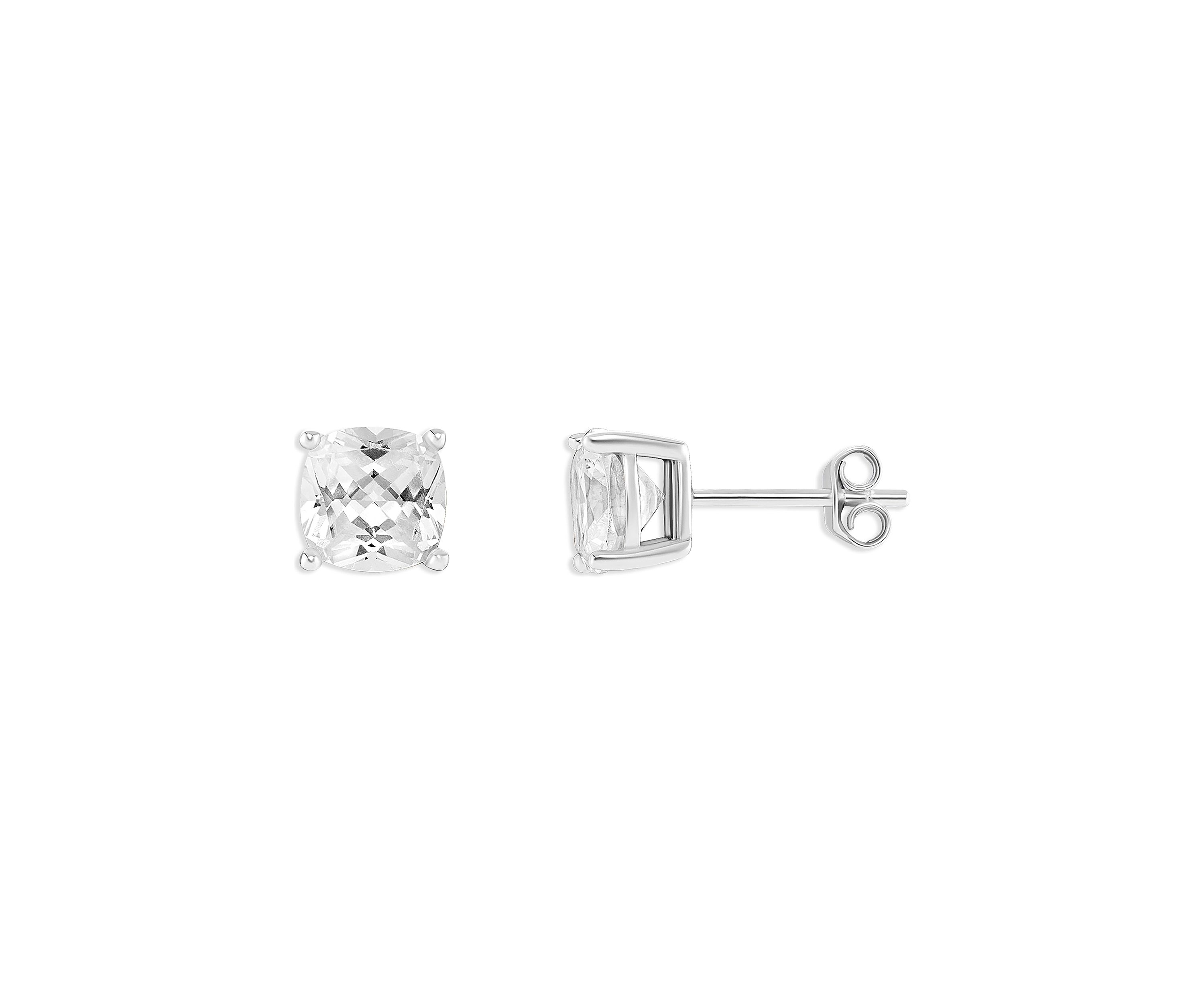 Sterling Silver 7 Millimeter Cushion Cubic Zirconia Stud Earrings