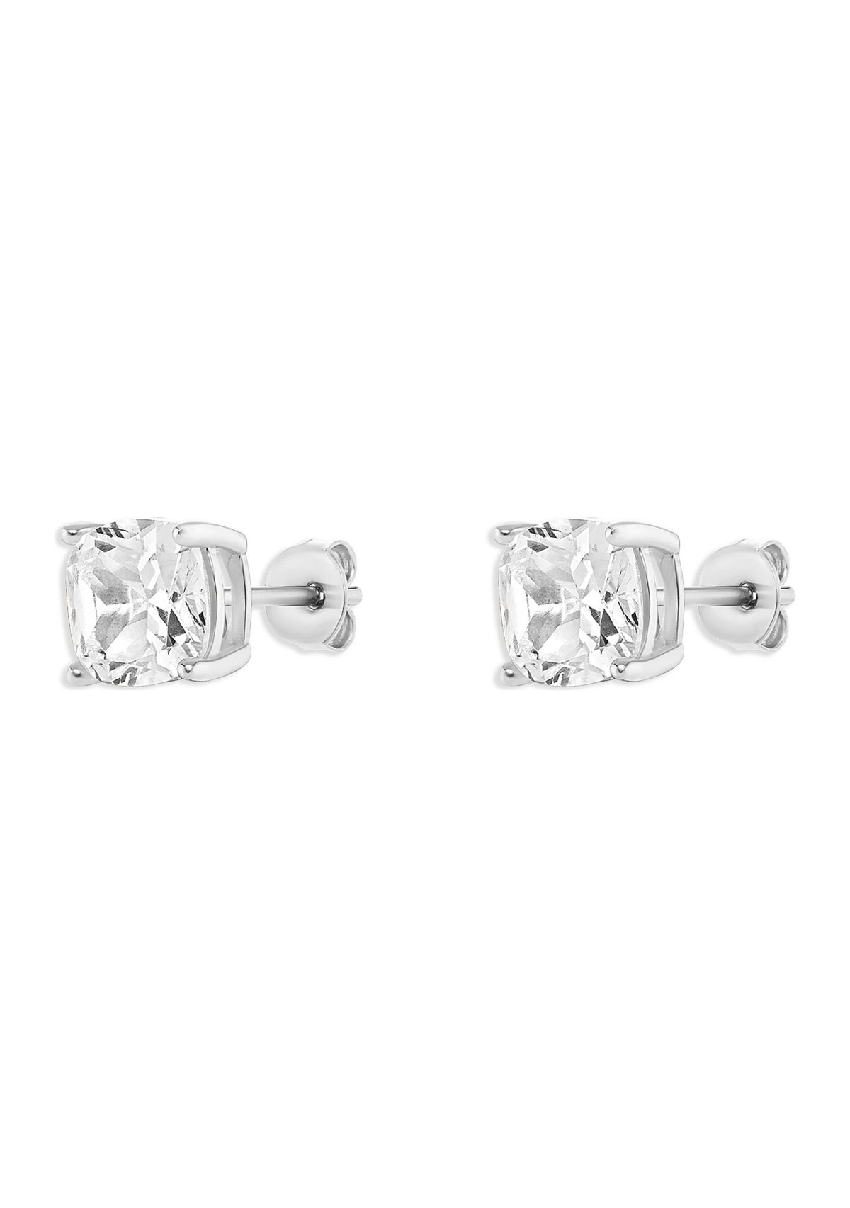 Sterling Silver 7 Millimeter Cushion Cubic Zirconia Stud Earrings
