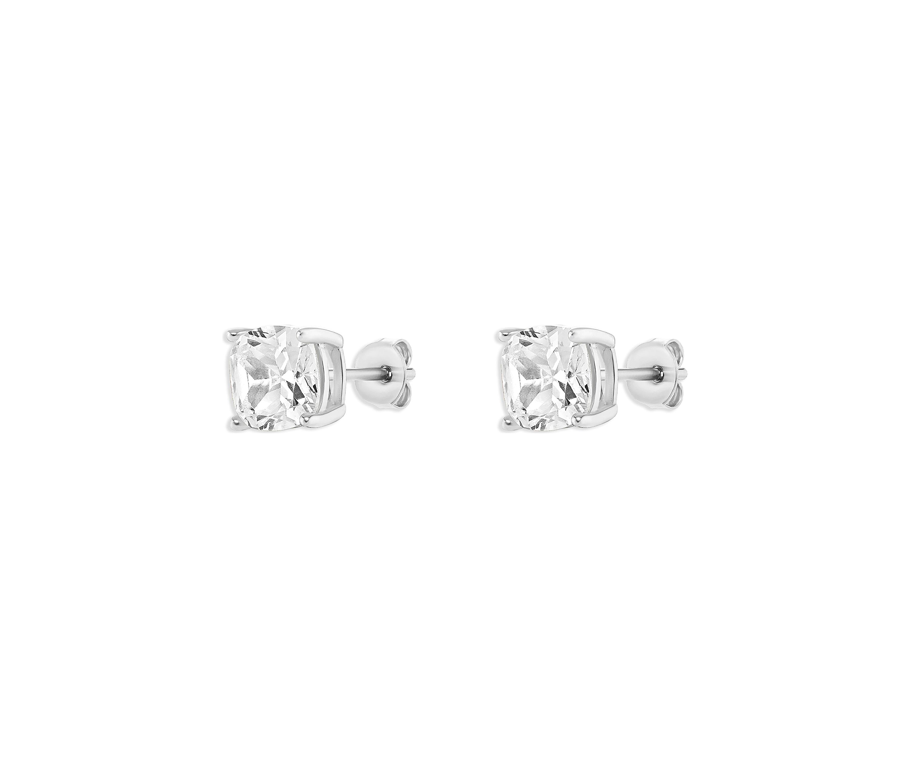 Sterling Silver 7 Millimeter Cushion Cubic Zirconia Stud Earrings