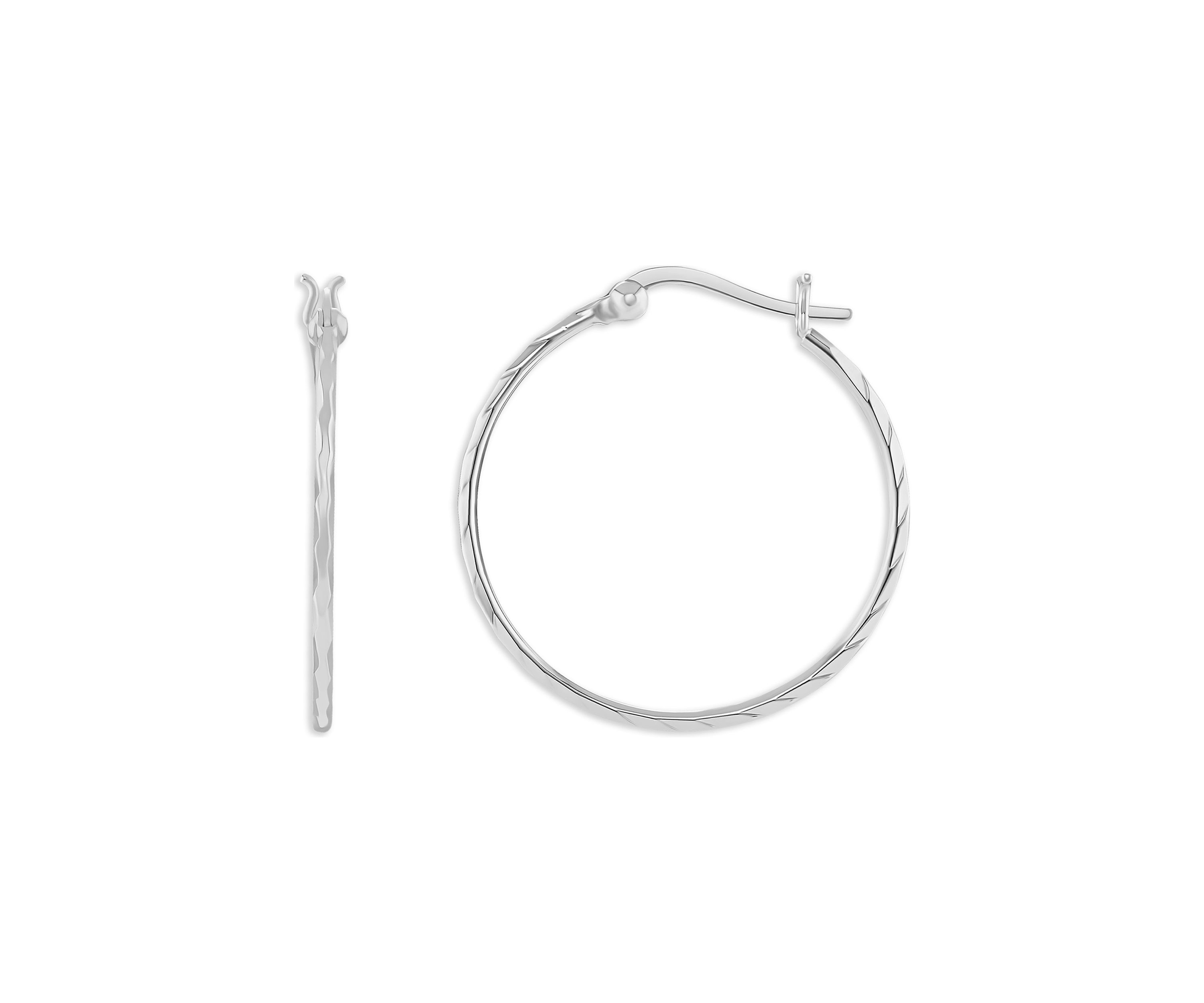 Sterling Silver Diamond Cut 30 Millimeter Hoop Earrings