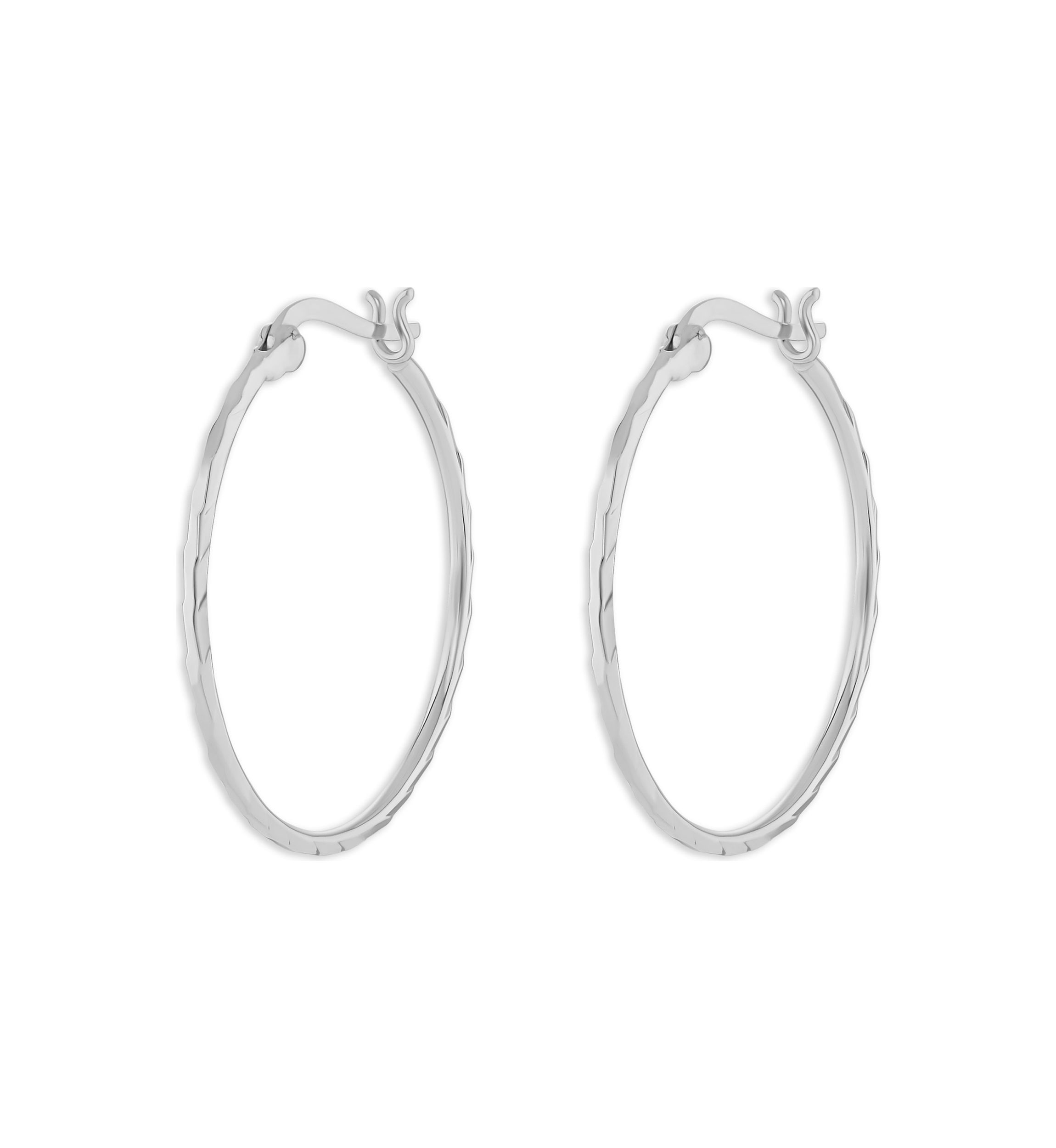 Sterling Silver Diamond Cut 30 Millimeter Hoop Earrings