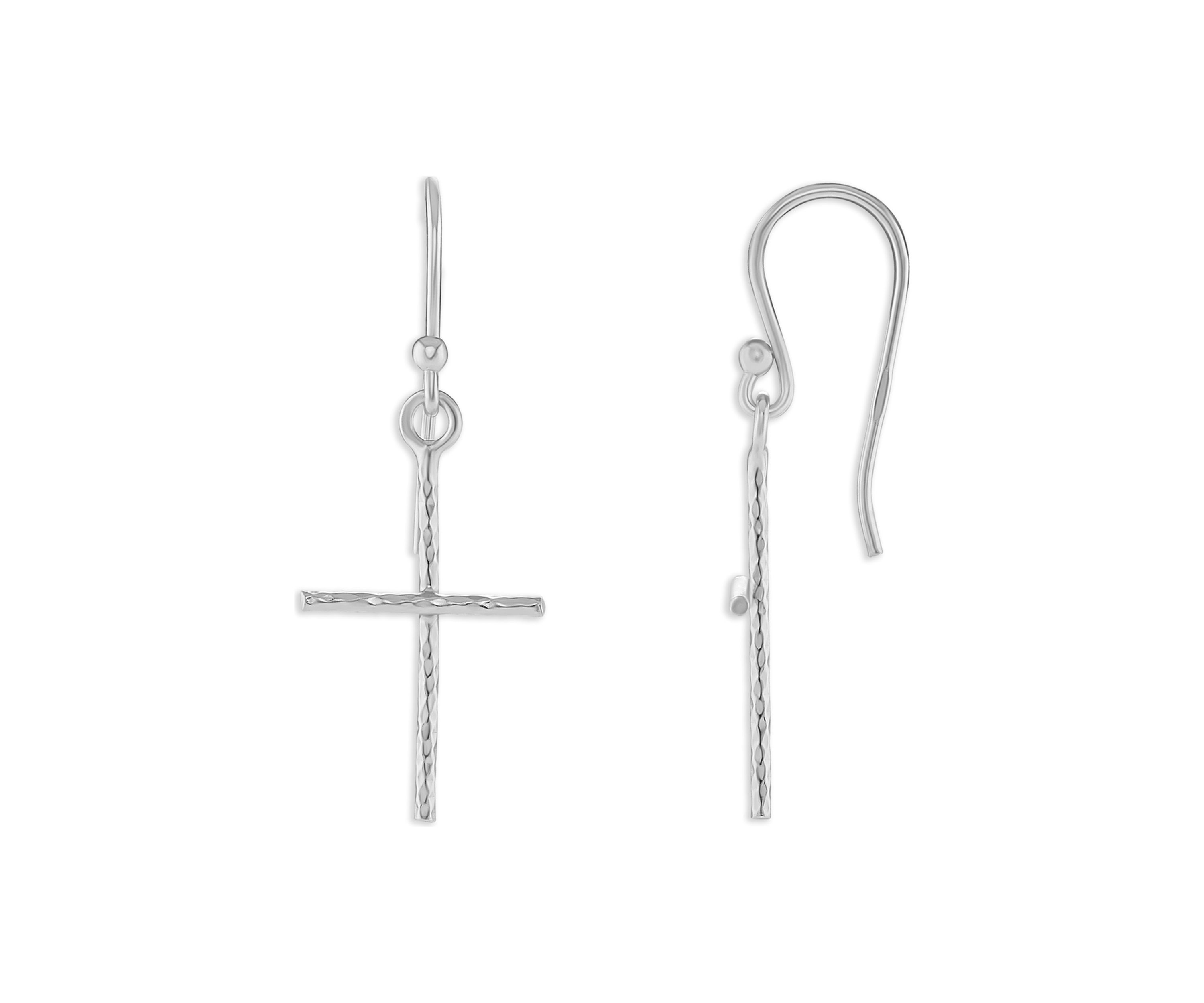 Sterling Silver Hammered Cross Drop Earrings