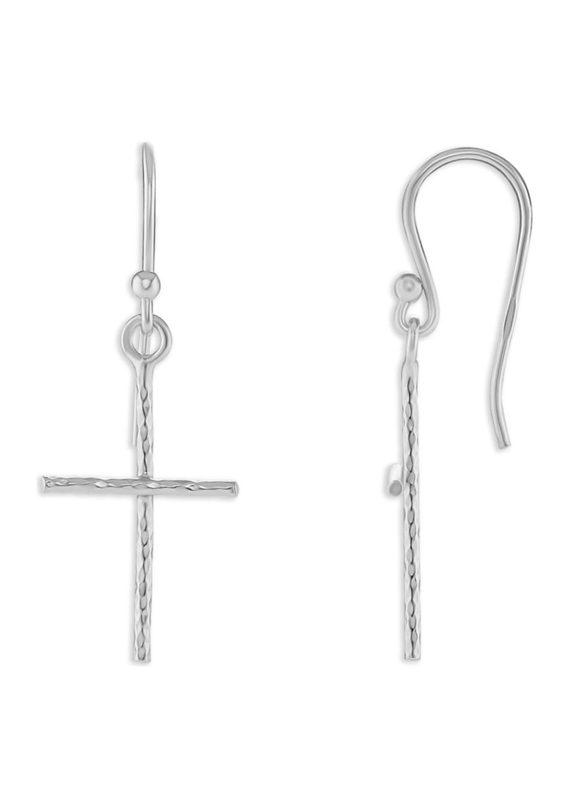 Sterling Silver Hammered Cross Drop Earrings