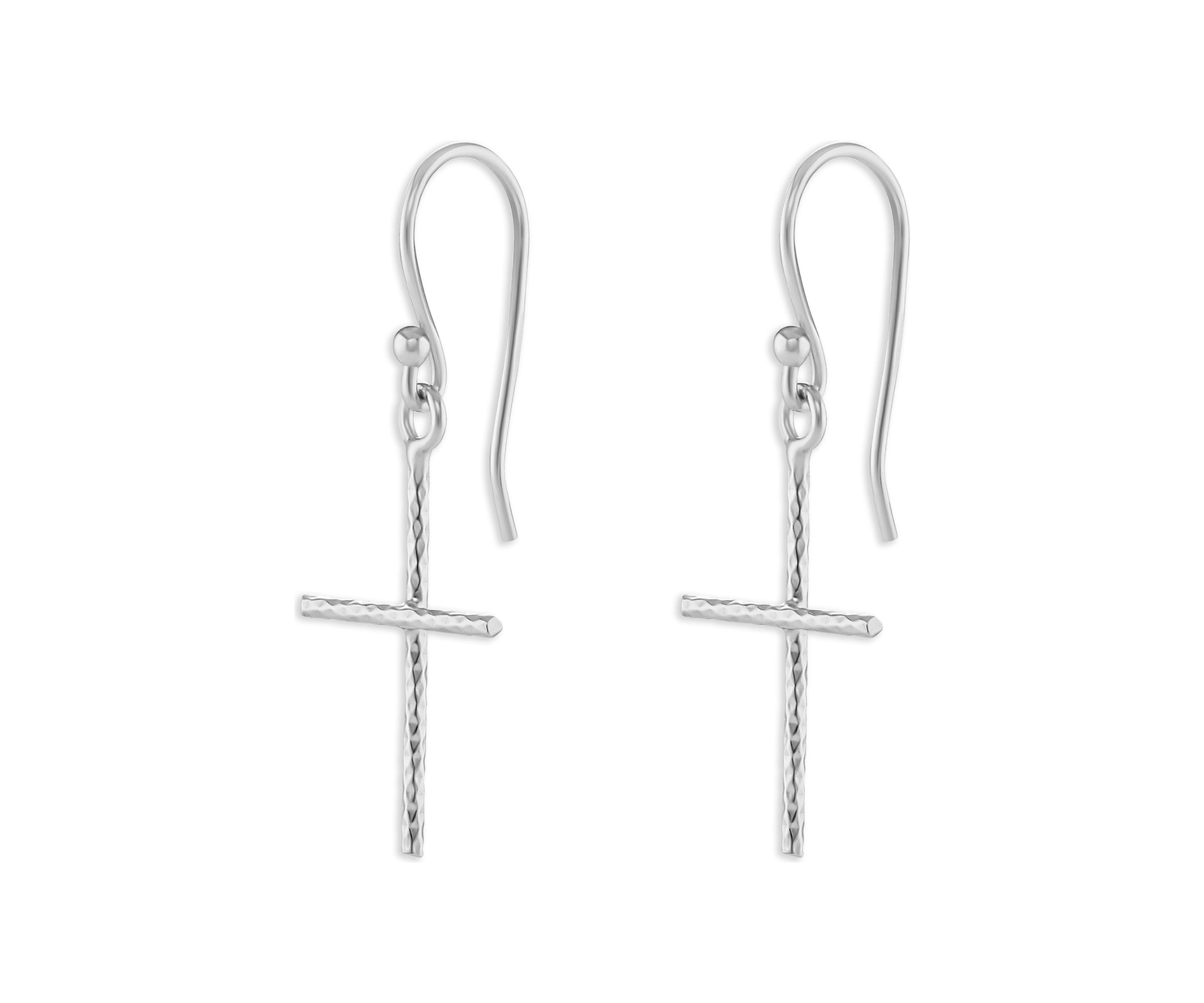 Sterling Silver Hammered Cross Drop Earrings