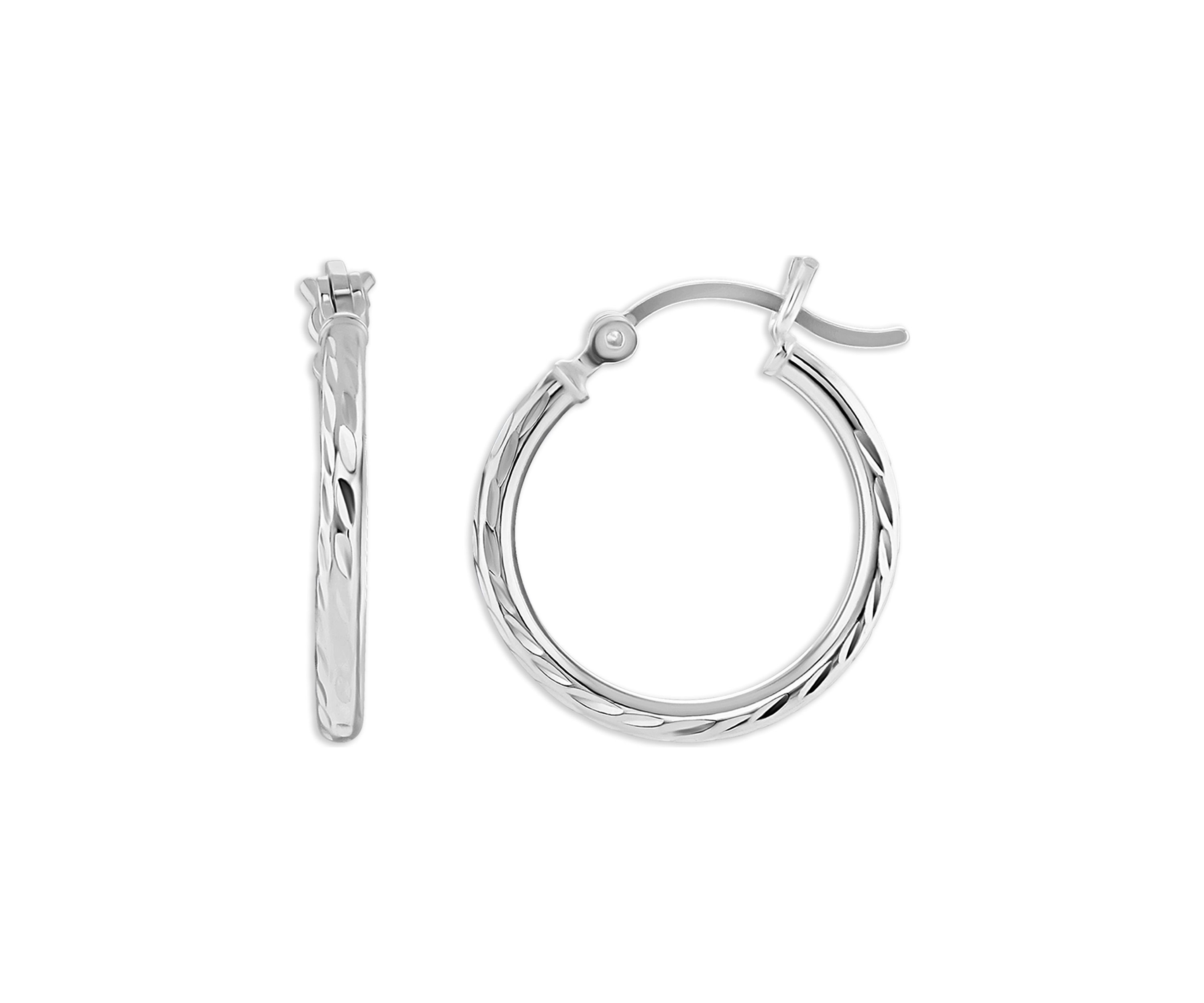 Sterling Silver Diamond Cut 20 Millimeter Click Top Hoop Earrings