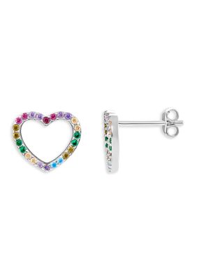 Belk Sterling Silver Sterling Silver Multi Color Cubic Zirconia Open Heart Stud Earrings