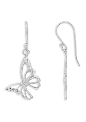 Belk Silverworks Sterling Silver Polished Butterfly Drop Earrings