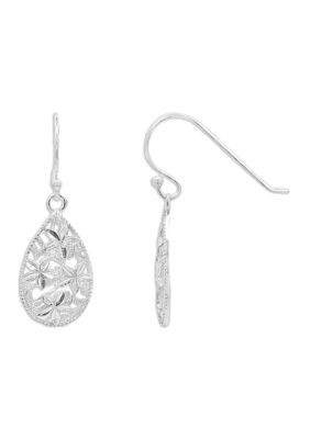 Belk Sterling Silver Flower Filigree Teardrop Earrings in Sterling Silver