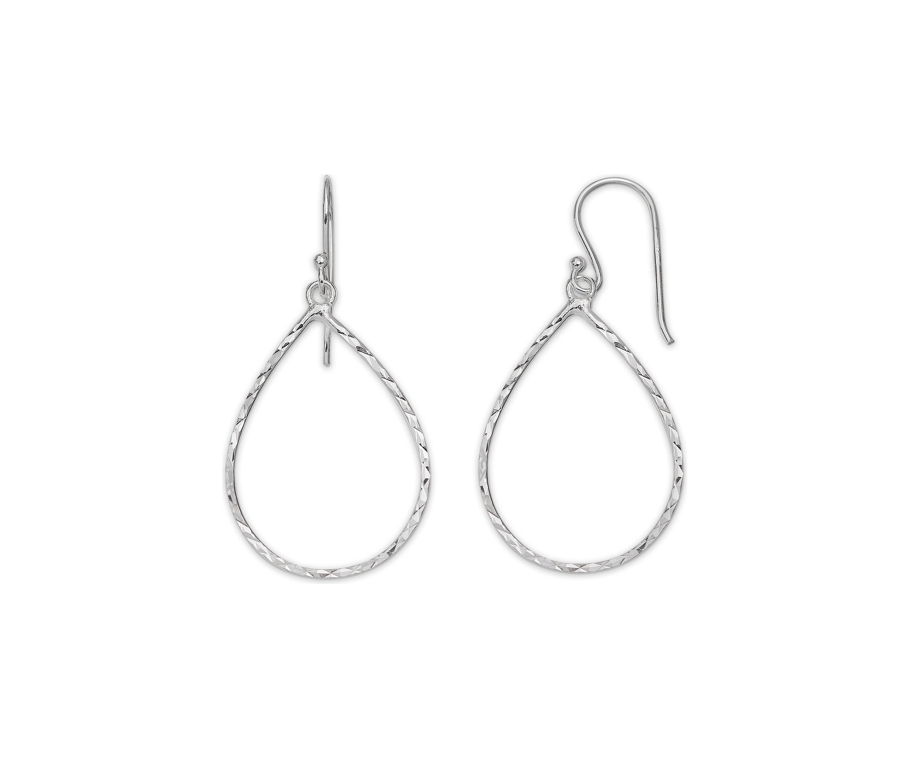Diamond Cut Open Teardrop Earrings in Sterling Silver