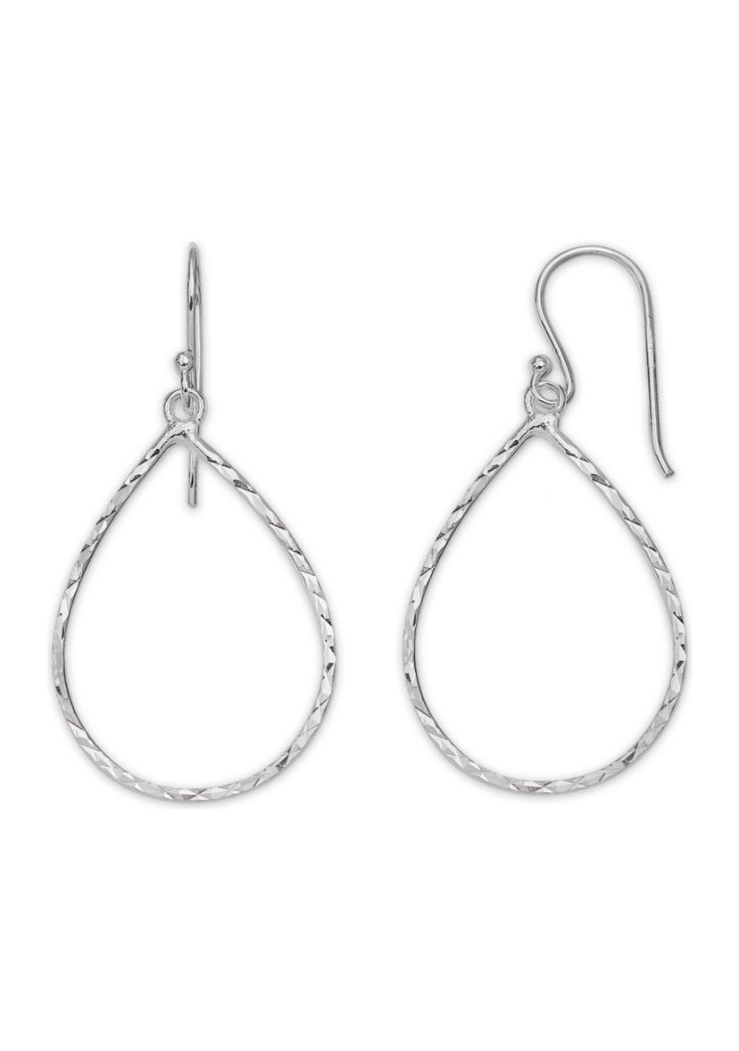 Diamond Cut Open Teardrop Earrings in Sterling Silver