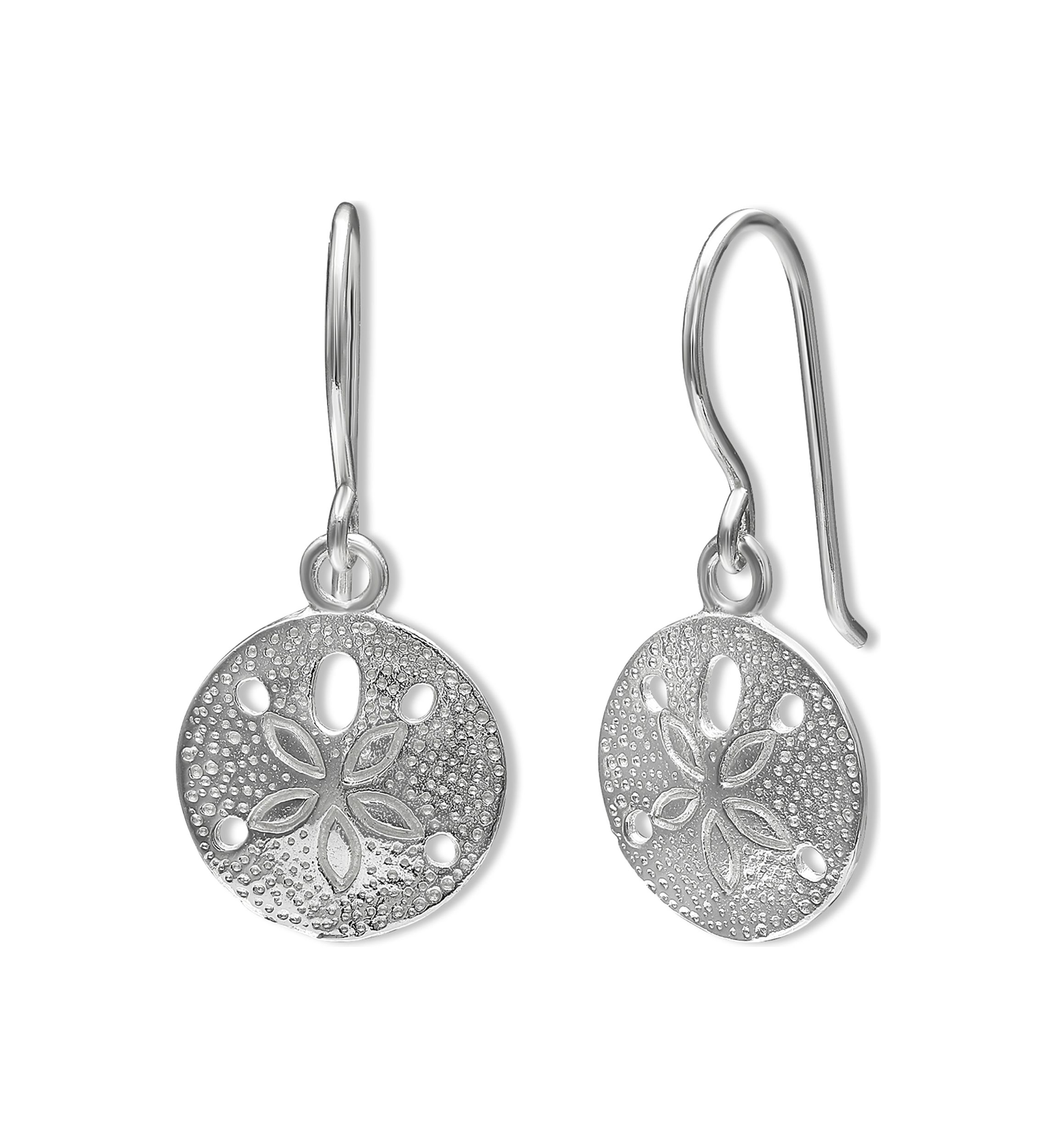Textured Sand Dollar Drop Earrings in Sterling Silver