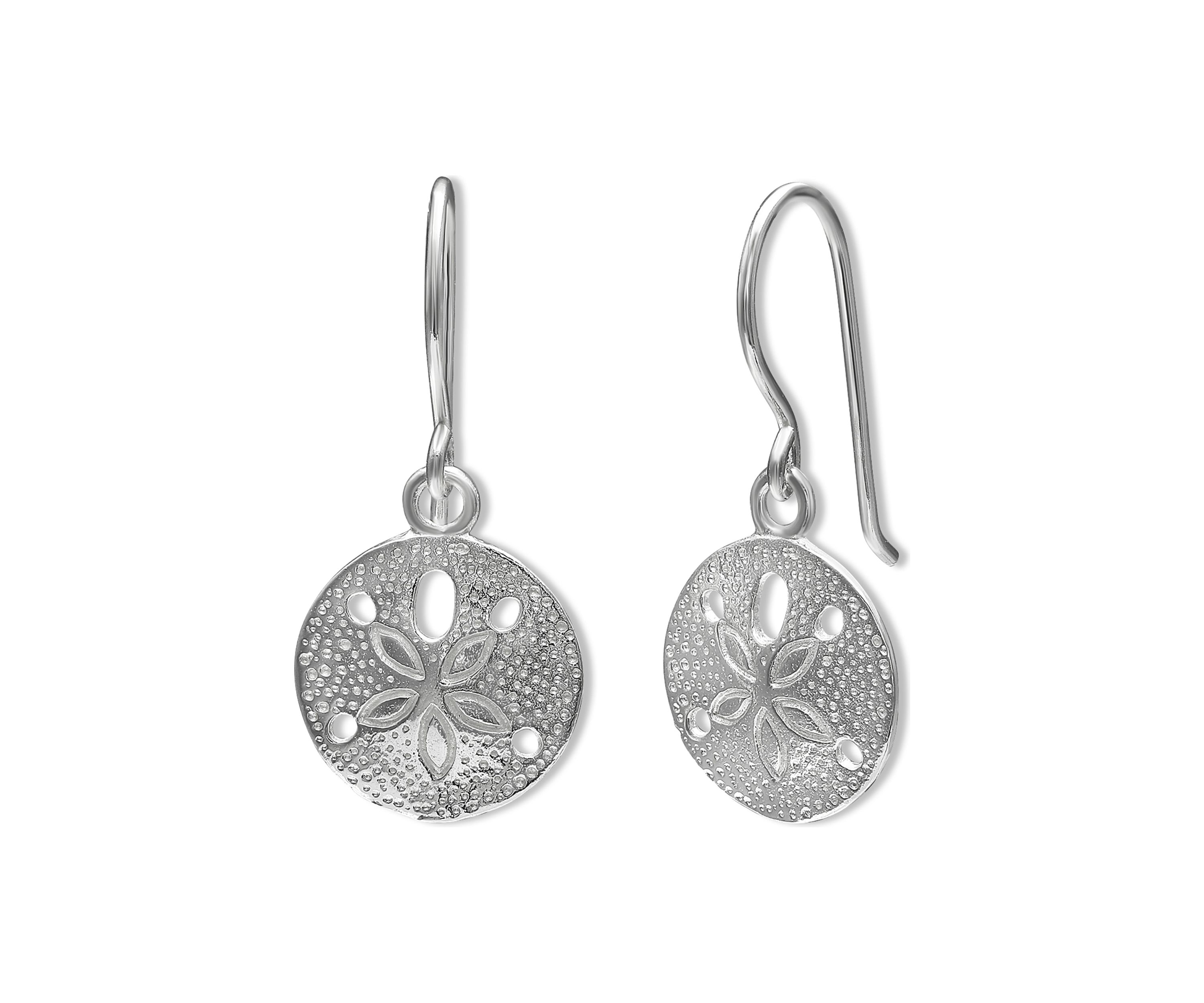 Textured Sand Dollar Drop Earrings in Sterling Silver