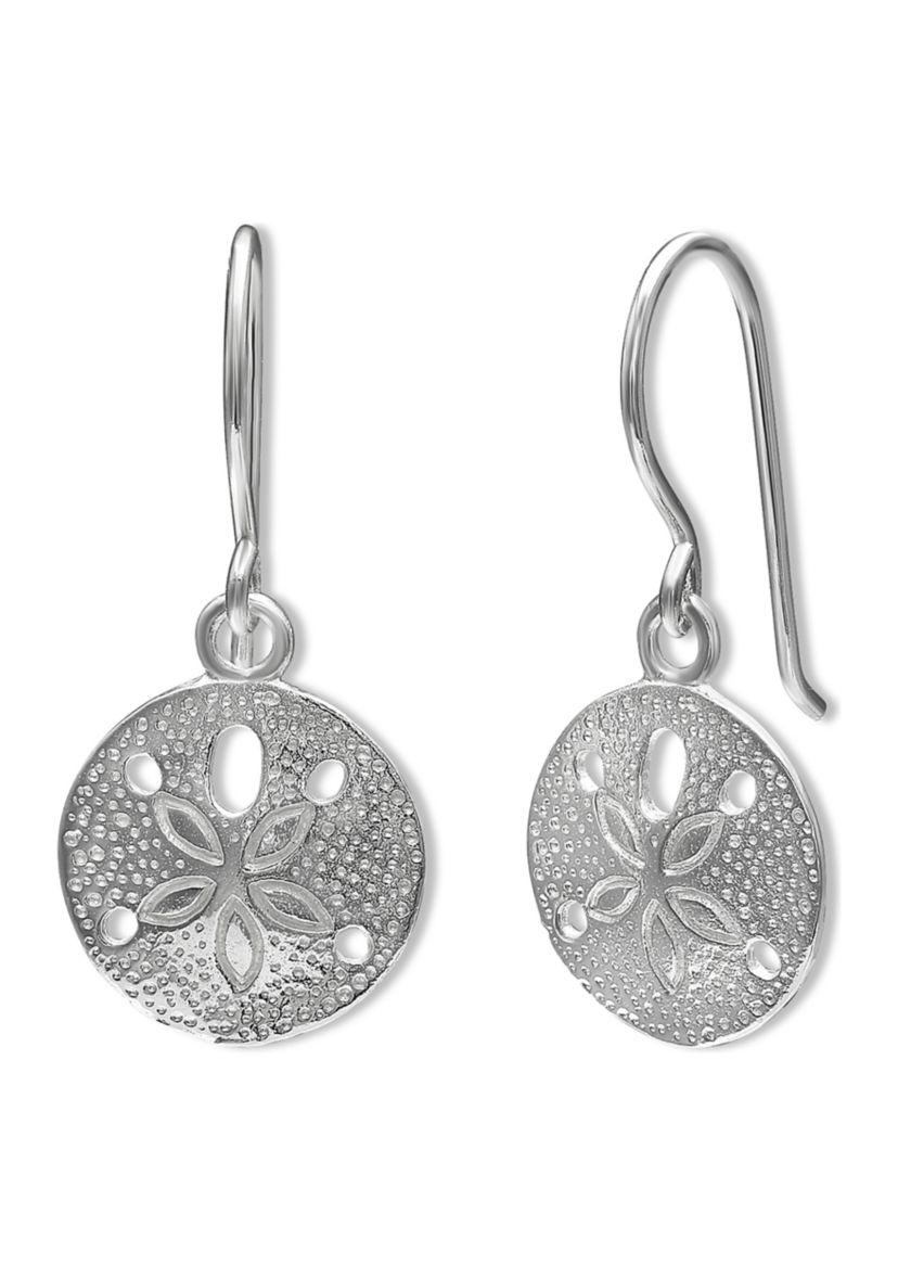 Textured Sand Dollar Drop Earrings in Sterling Silver