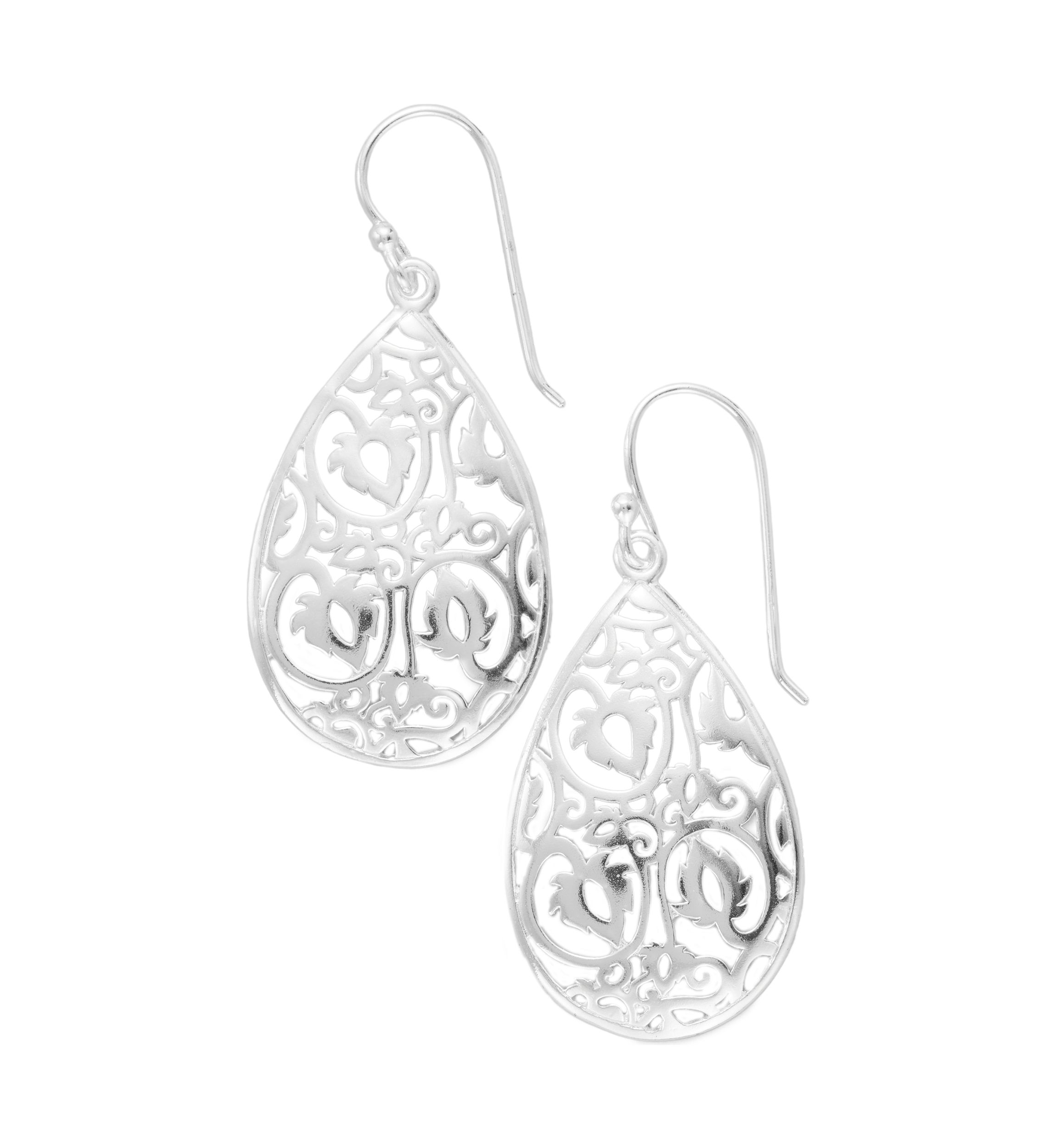 Teardrop Filigree Fish Hook Earrings 