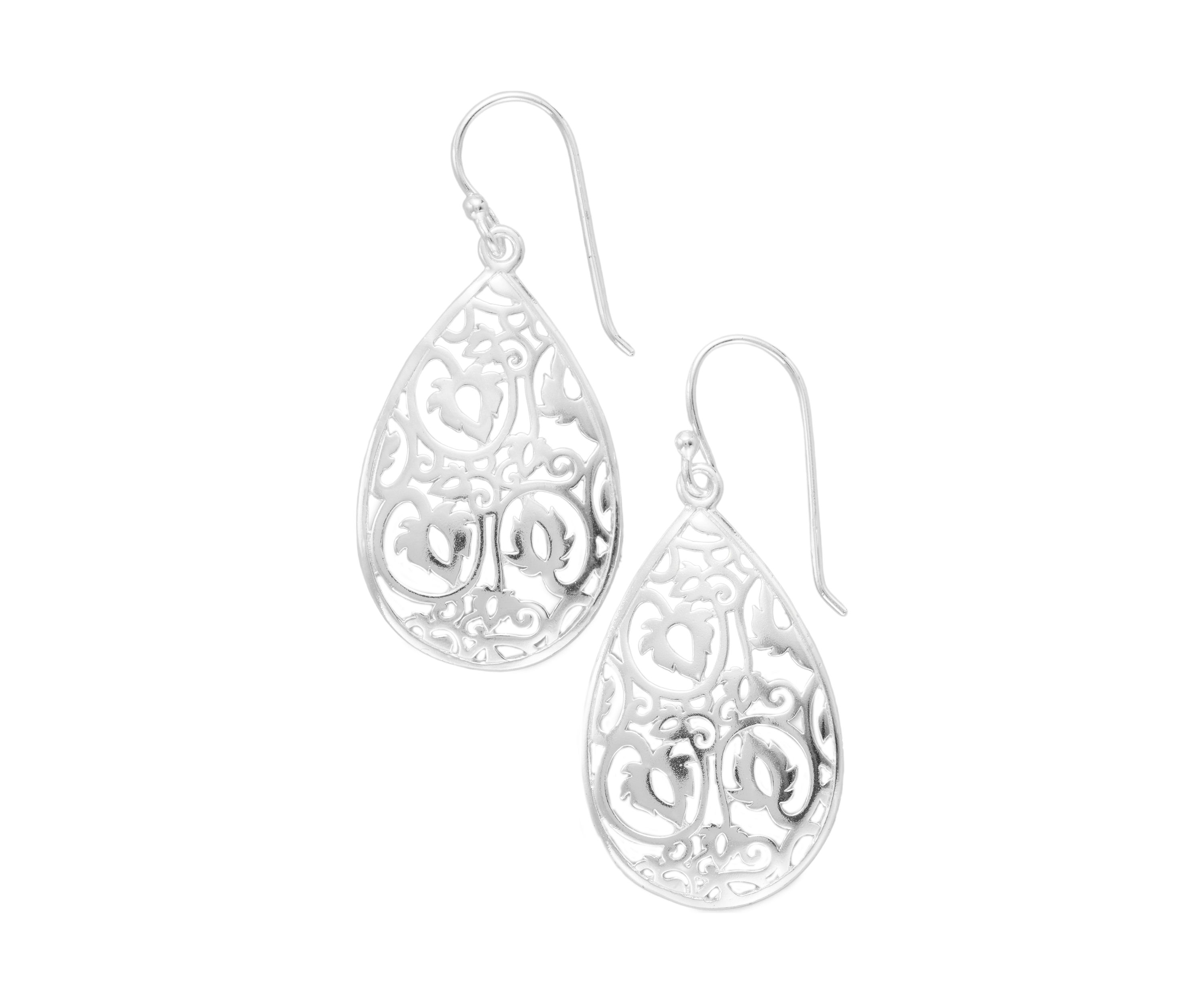 Teardrop Filigree Fish Hook Earrings 
