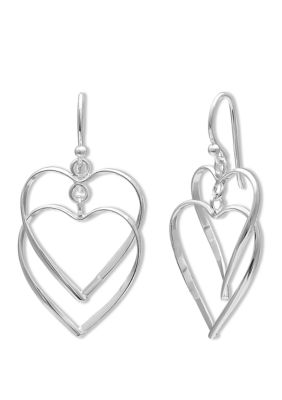 Belk Sterling Silver Polished Double Heart Drop Earrings in Sterling Silver