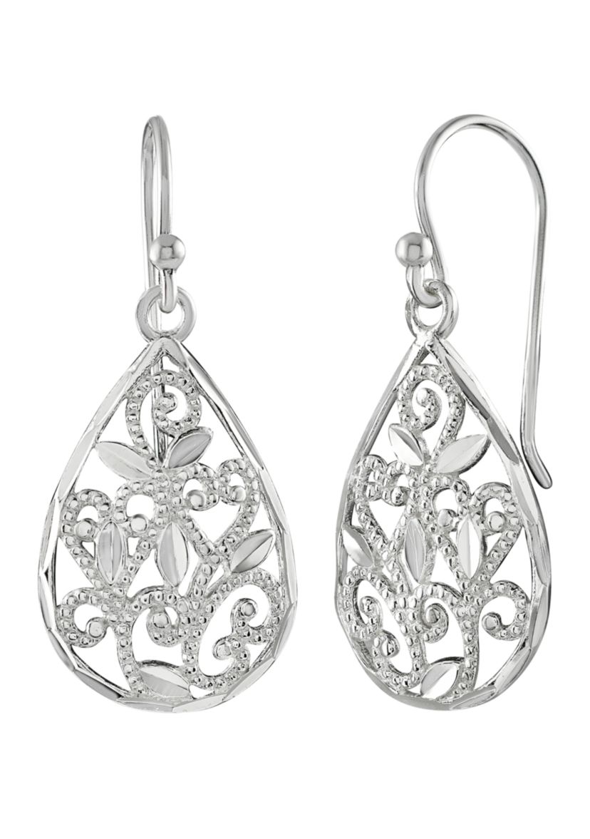 Cubic Zirconia Filigree Drop Earrings