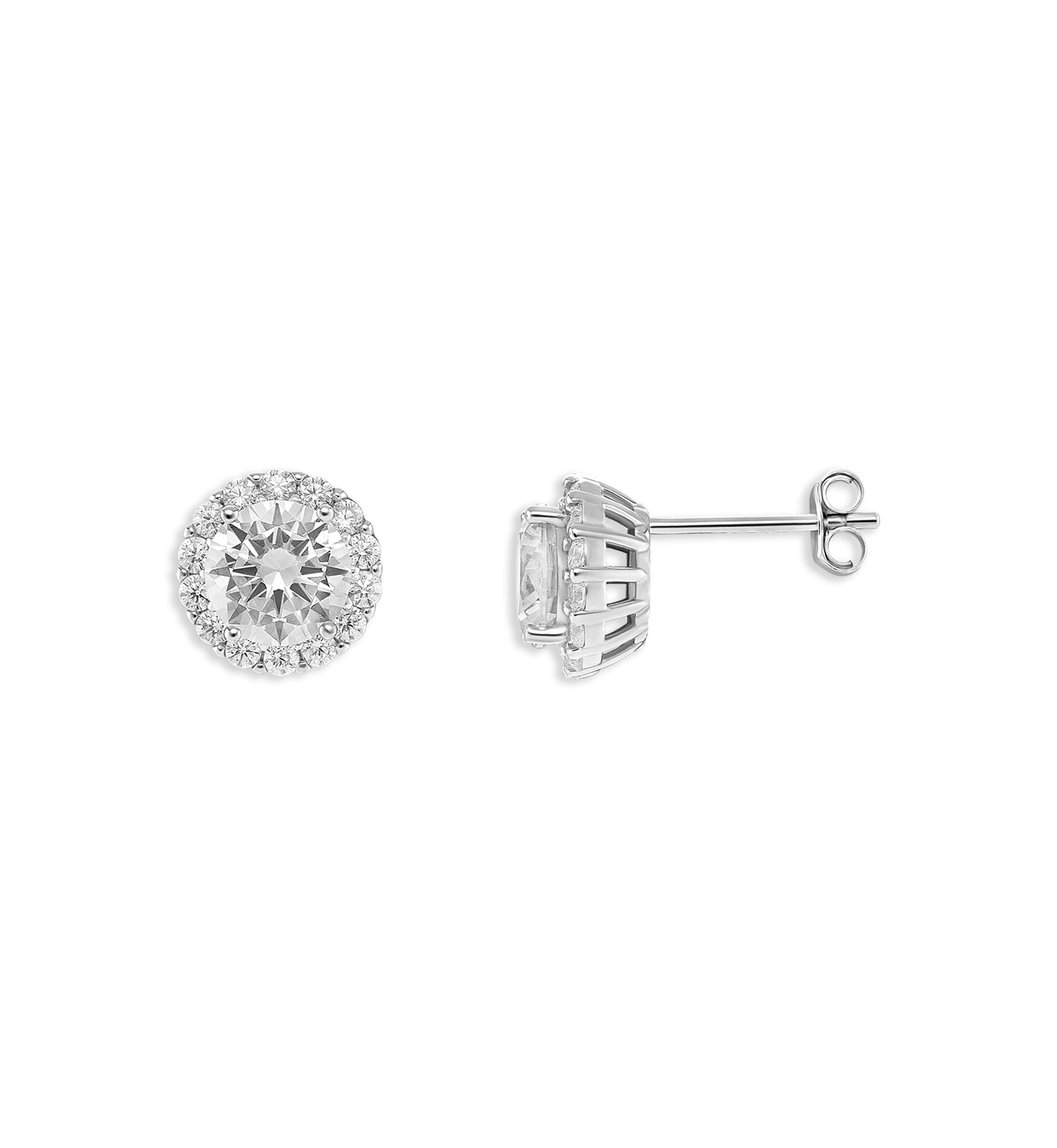 Sterling Silver Pavé Cubic Zirconia Round Stud Earrings