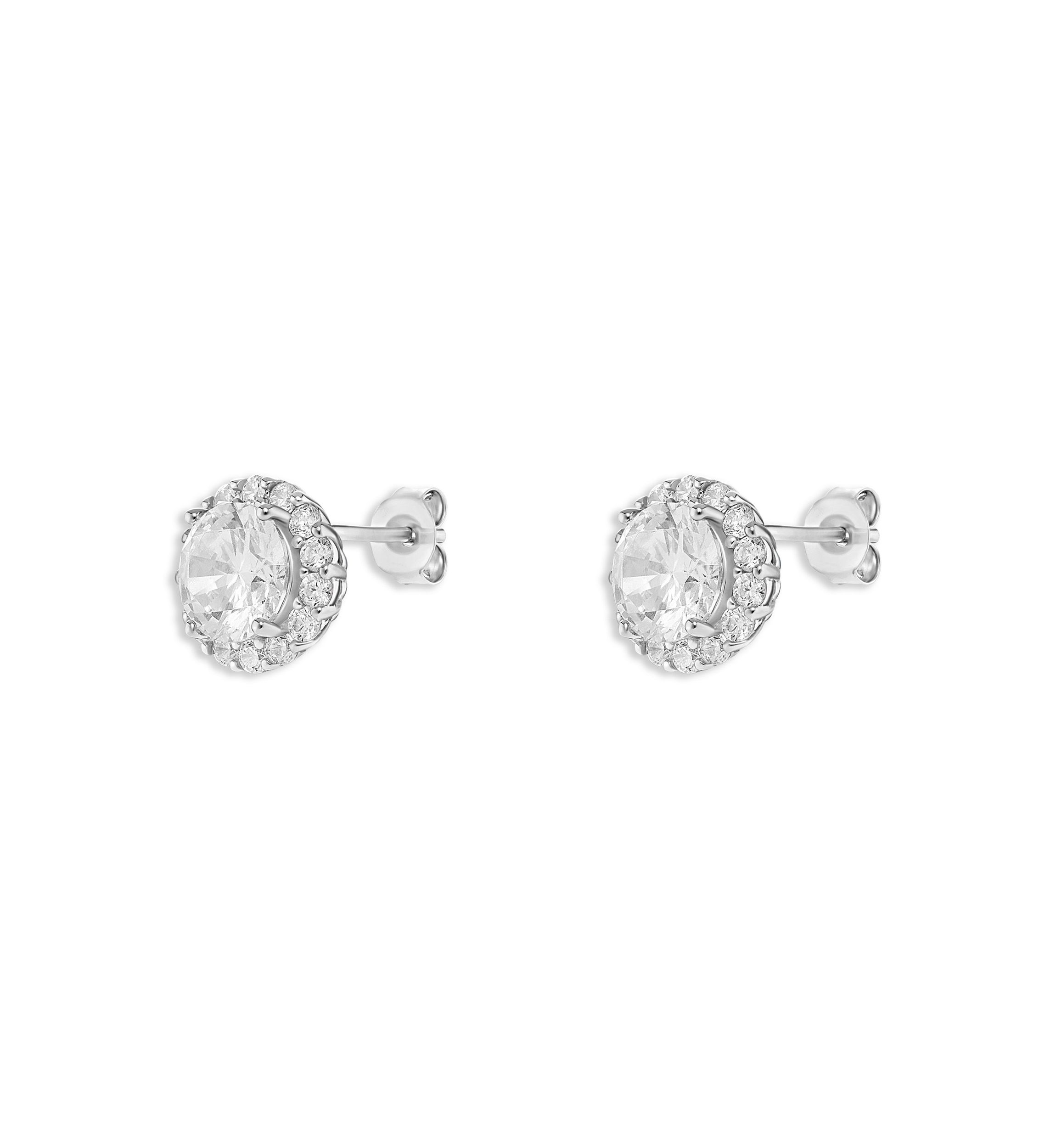 Sterling Silver Pavé Cubic Zirconia Round Stud Earrings