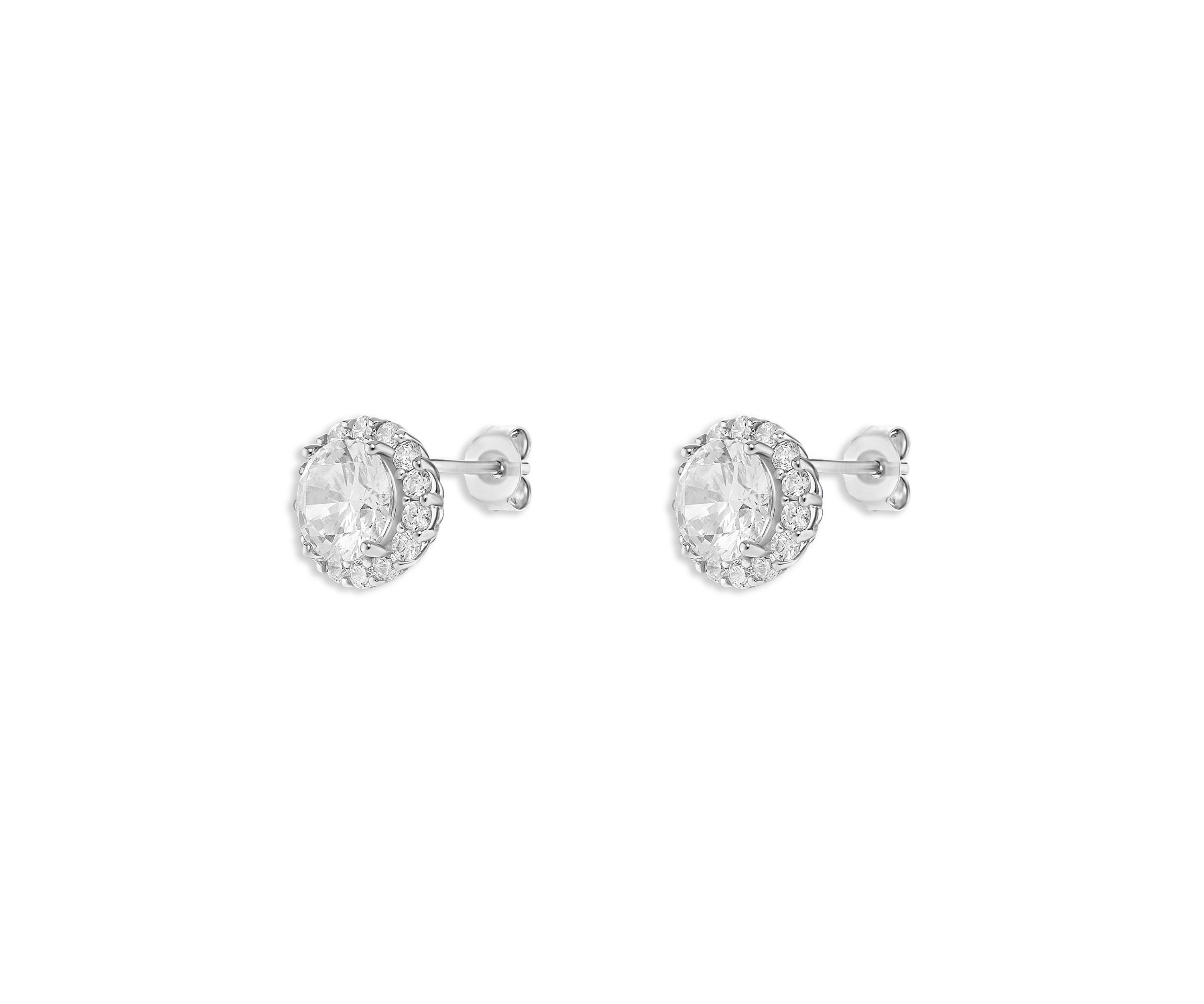 Sterling Silver Pavé Cubic Zirconia Round Stud Earrings