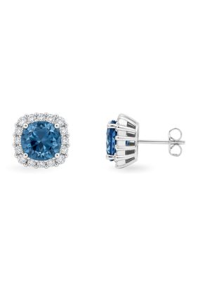 Belk Sterling Silver Sterling Silver Pavé Cubic Zirconia Blue Spinel Center Stud Earrings
