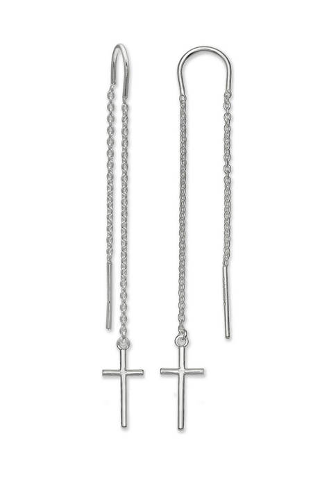 Belk Silverworks Polished Cross Threader Earrings in Sterling