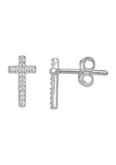 1/10 ct. t.w. Cubic Zirconia Cross Stud Earrings in Sterling Silver