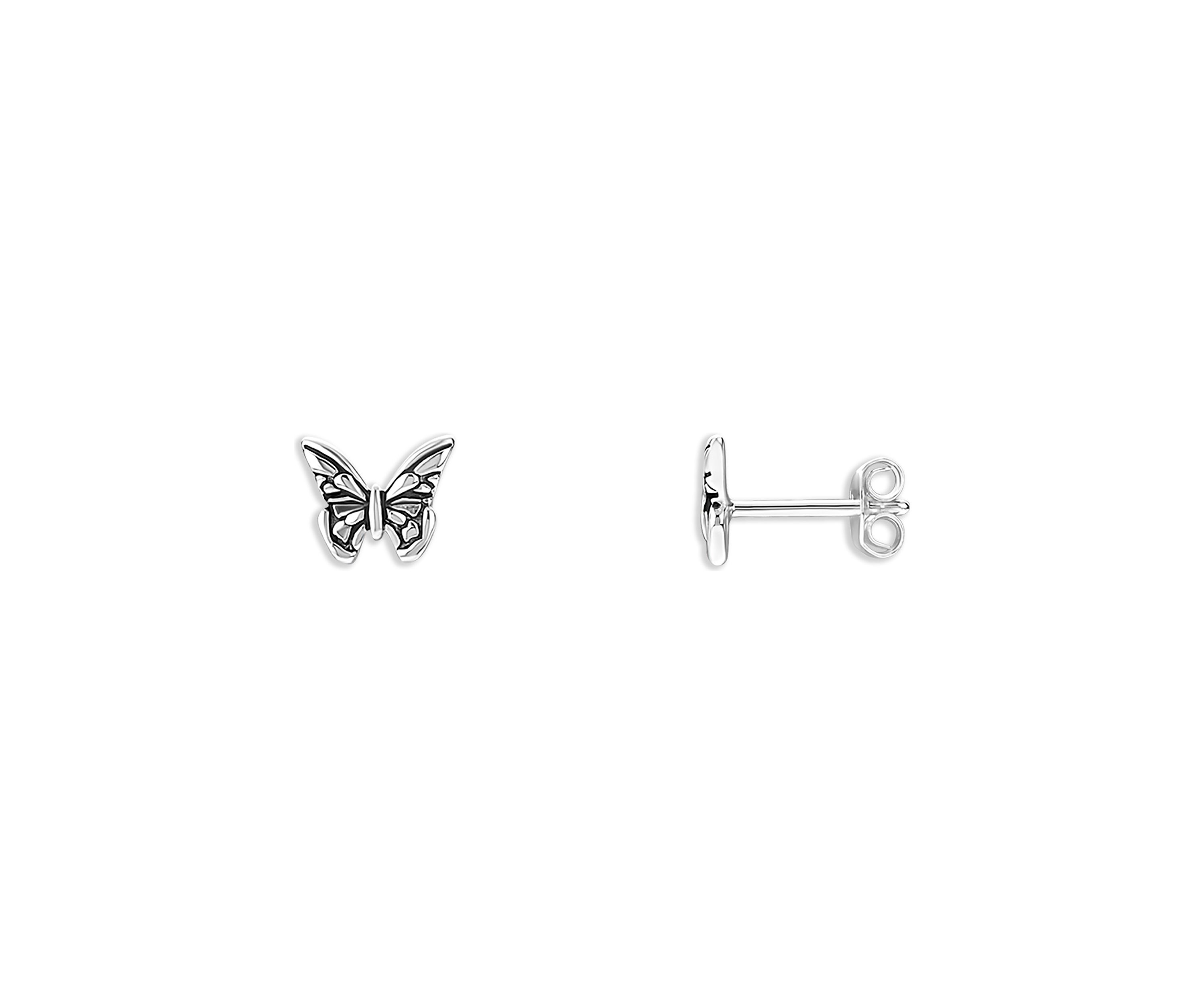 Sterling Silver Oxidized Butterfly Stud Earrings
