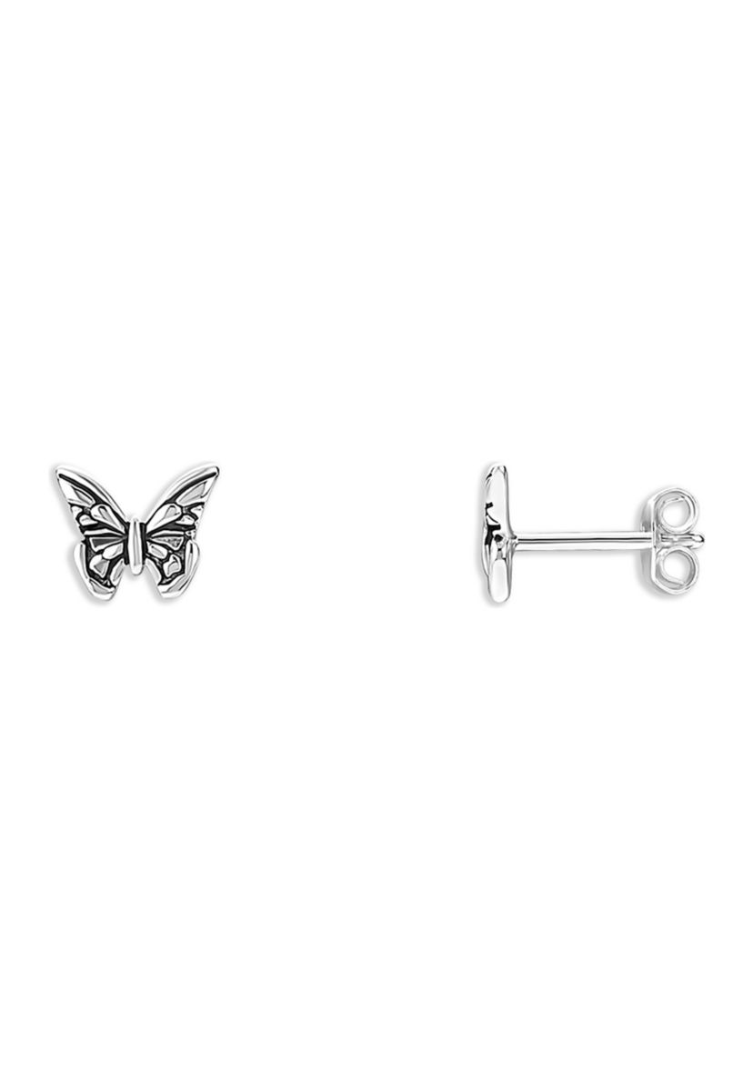 Sterling Silver Oxidized Butterfly Stud Earrings