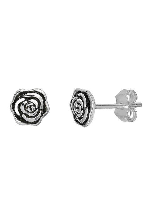 Belk Silverworks Oxidized Rose Stud Earrings in Sterling