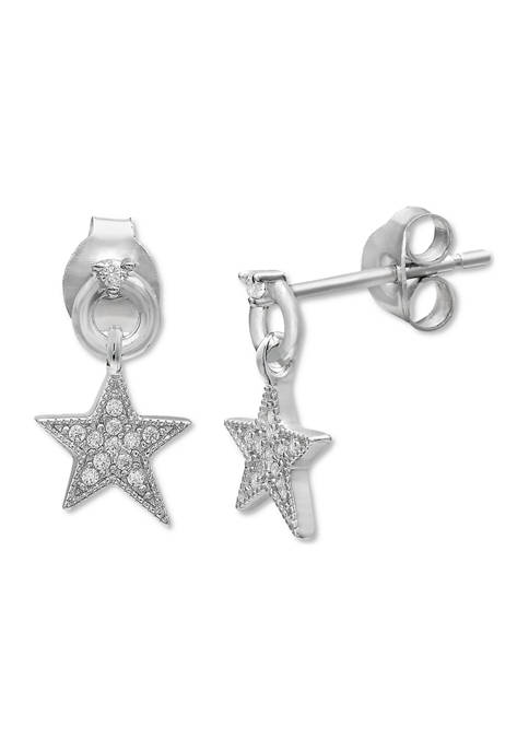 1/10 ct. t.w. Cubic Zirconia Circle Star Drop Earrings in Sterling Silver