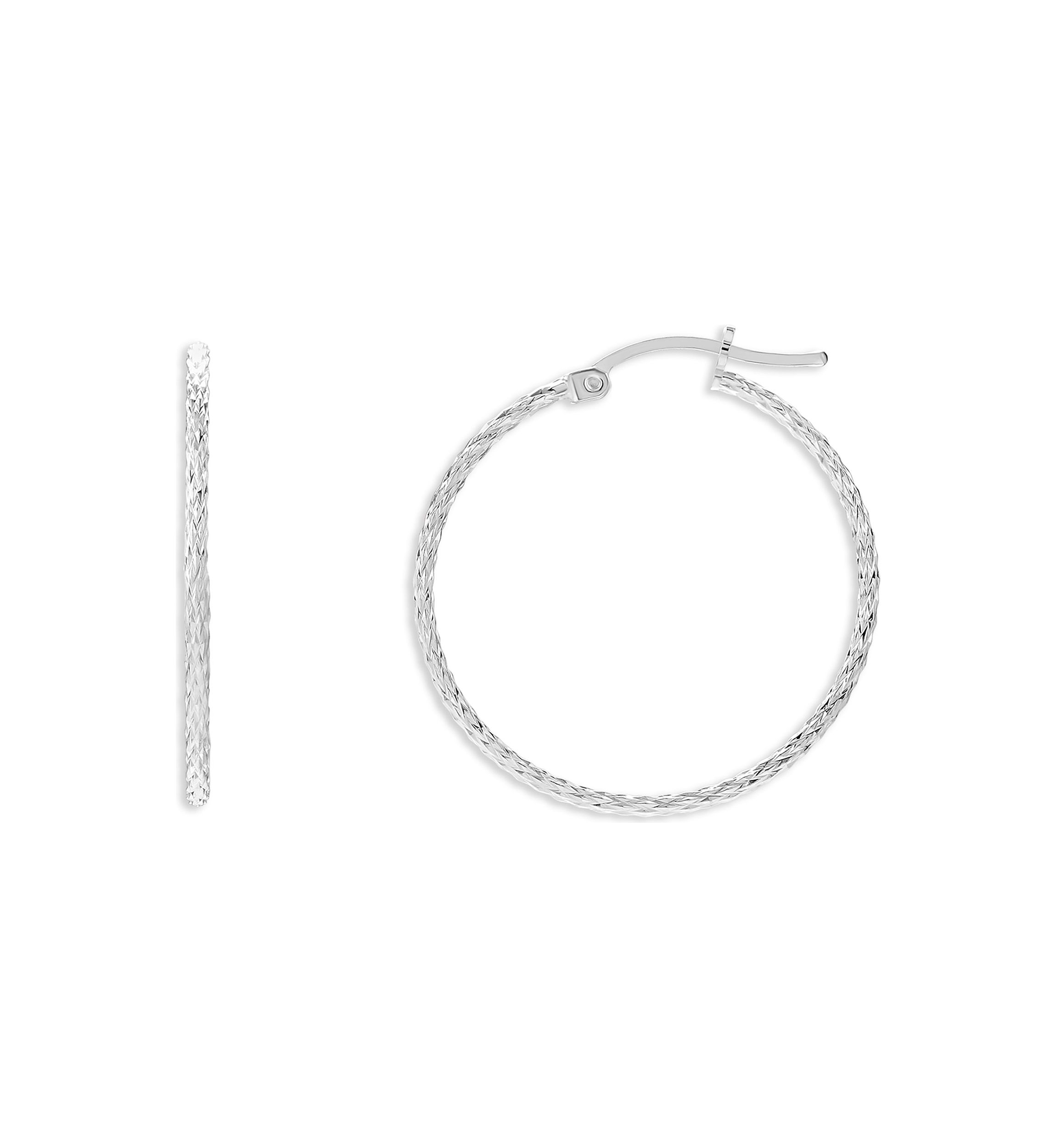 Sterling Silver 40 Millimeter Diamond Cut Hoop Earrings