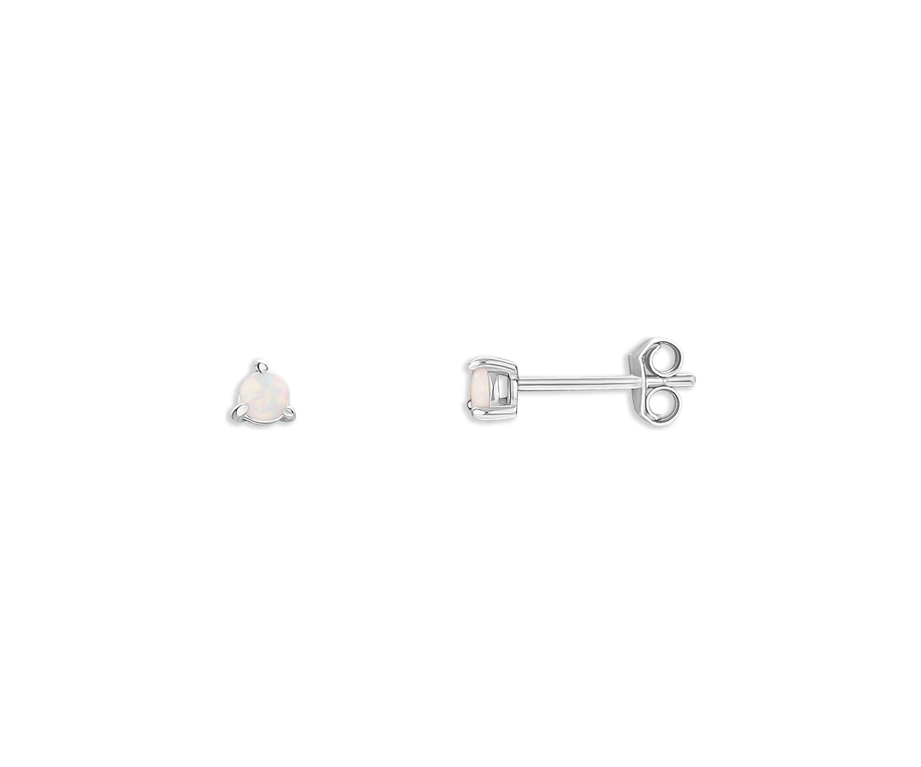 Sterling Silver 3 Millimeter Round Opal Stud Earrings