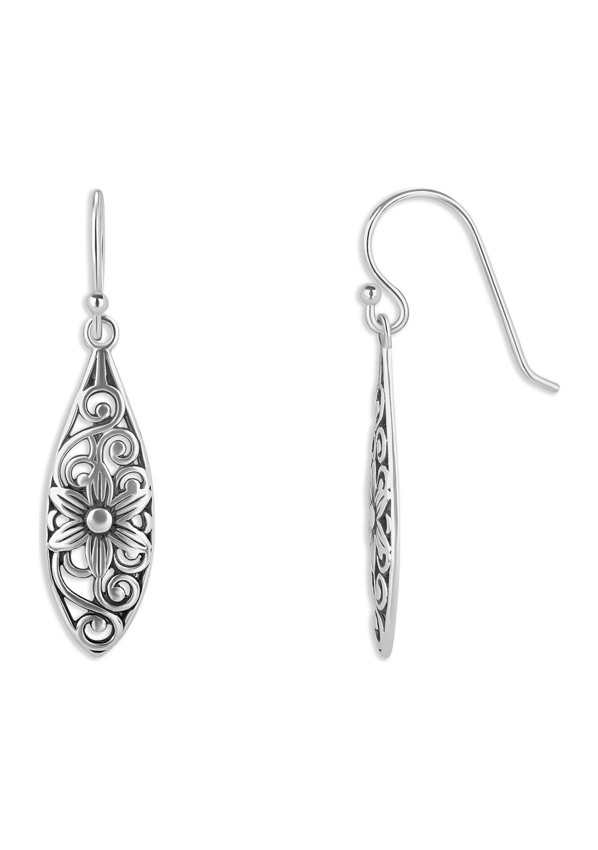 Sterling Silver Oxidized Filigree Drop Earrings