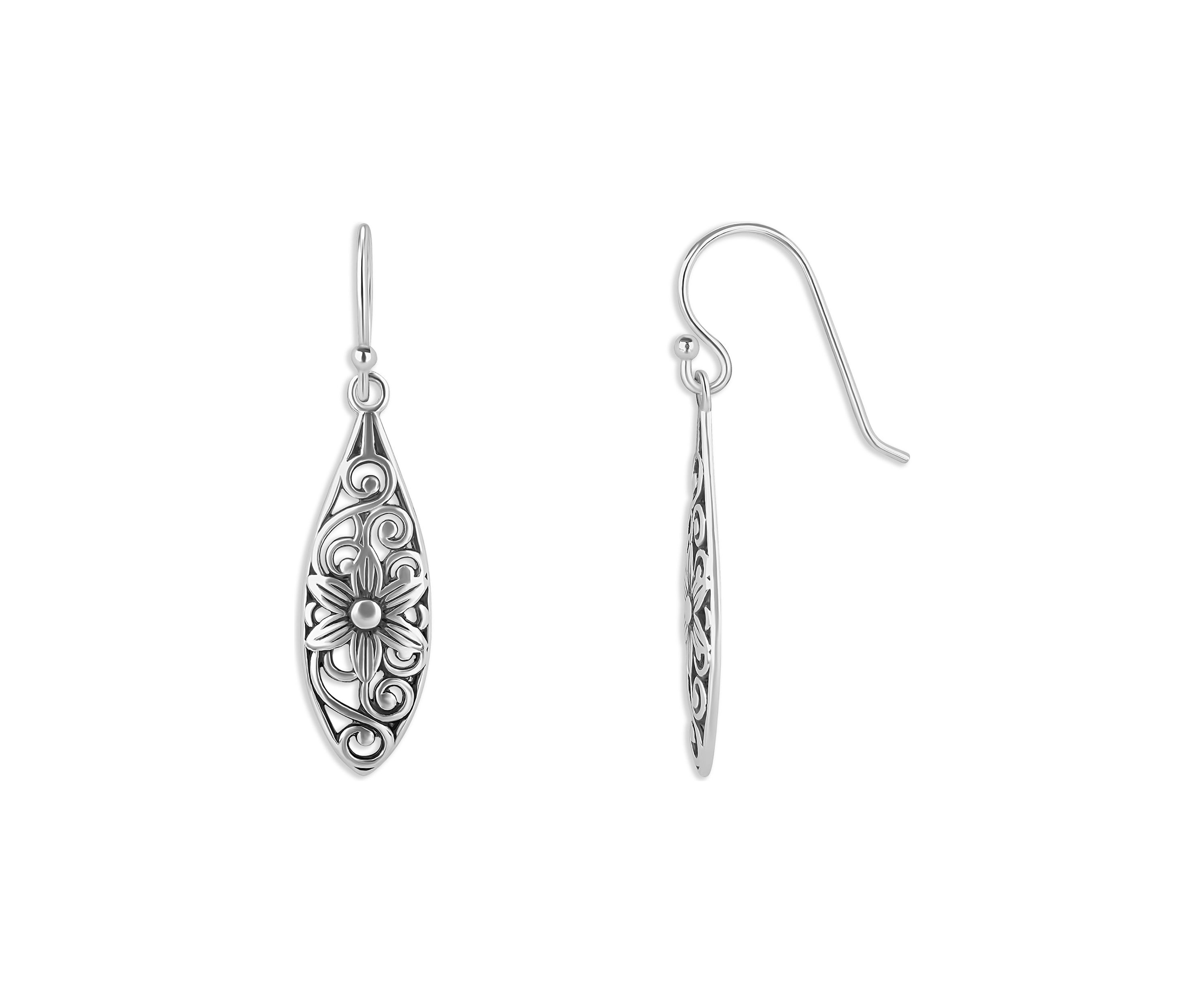 Sterling Silver Oxidized Filigree Drop Earrings